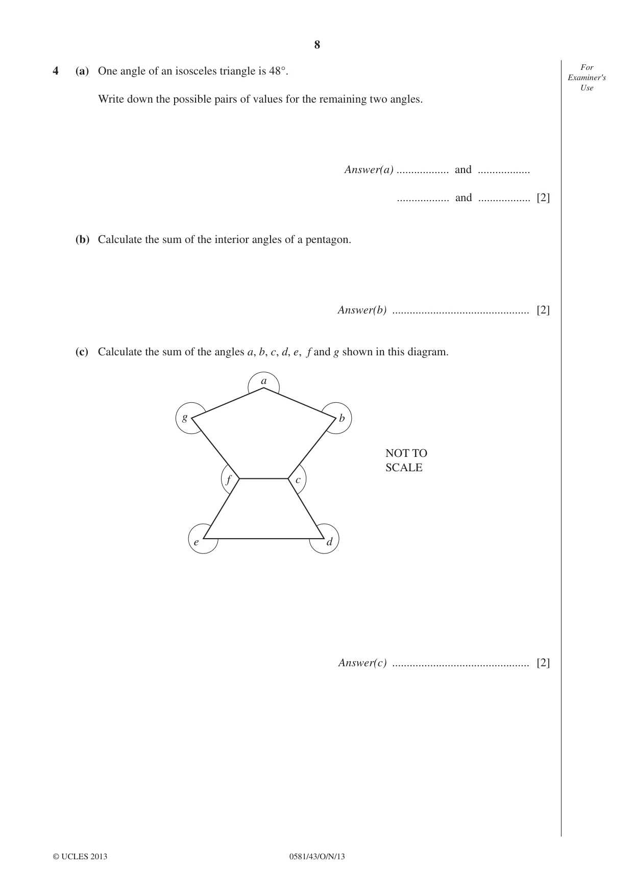 Cambridge IGCSE Mathematics (with coursework) 0581 2013 Oct/Nov Paper 4 · Variant 3 question paper, page 8 of 20