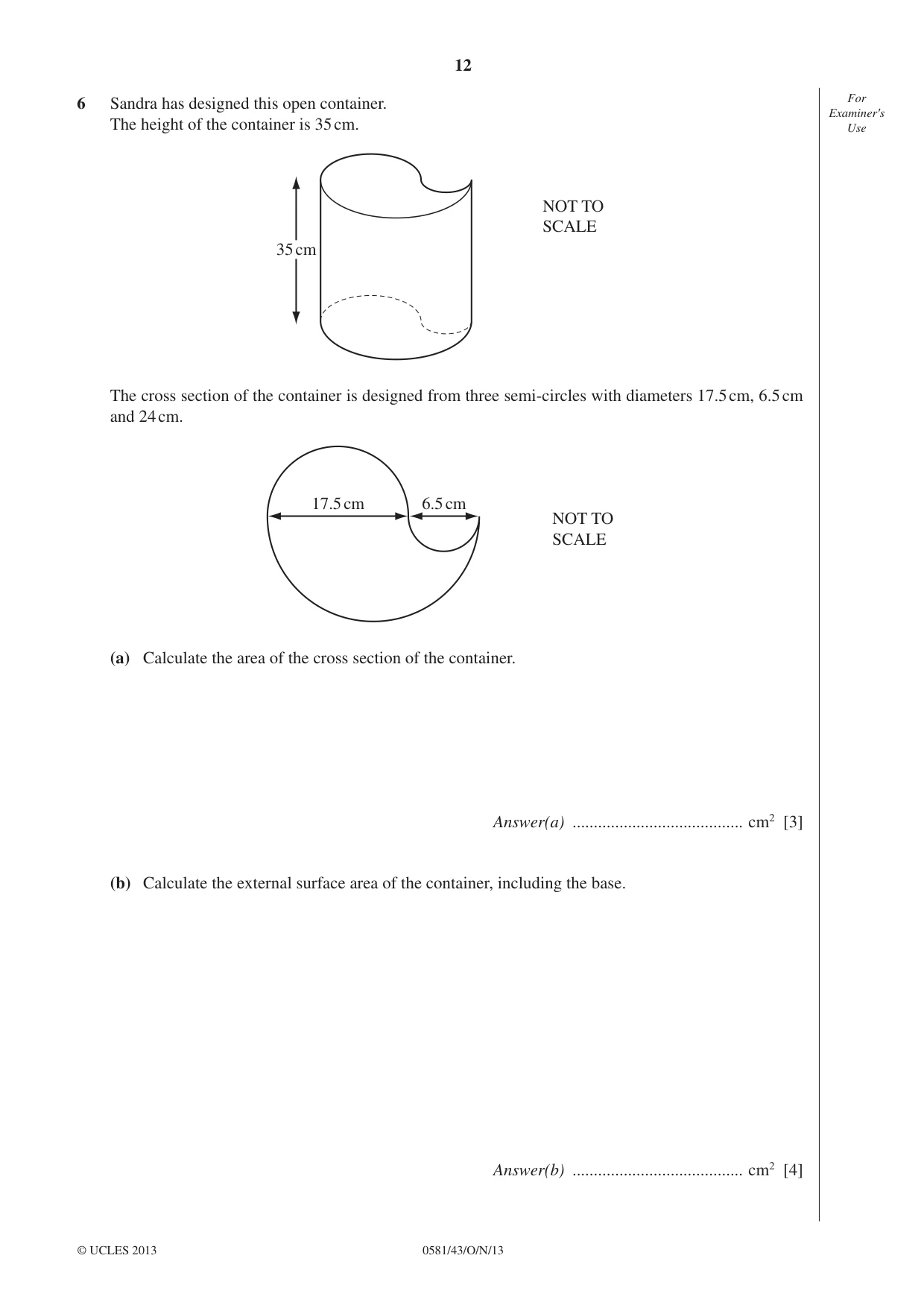 Cambridge IGCSE Mathematics (with coursework) 0581 2013 Oct/Nov Paper 4 · Variant 3 question paper, page 12 of 20