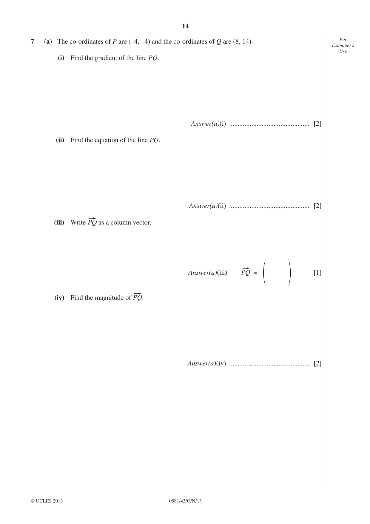 Cambridge IGCSE Mathematics (with coursework) 0581 2013 Oct/Nov Paper 4 · Variant 3 question paper, page 14 of 20
