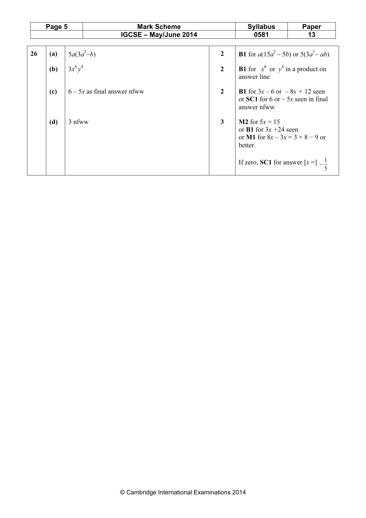 Mark scheme, page 5 of 5