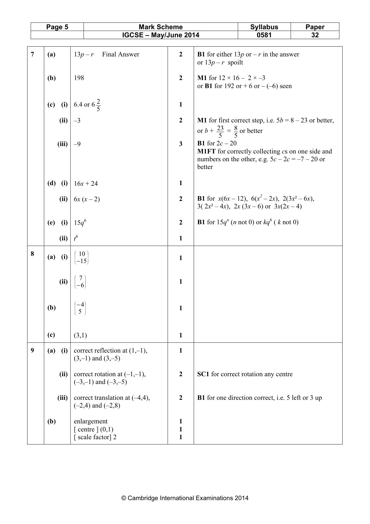 Mark scheme, page 5 of 5