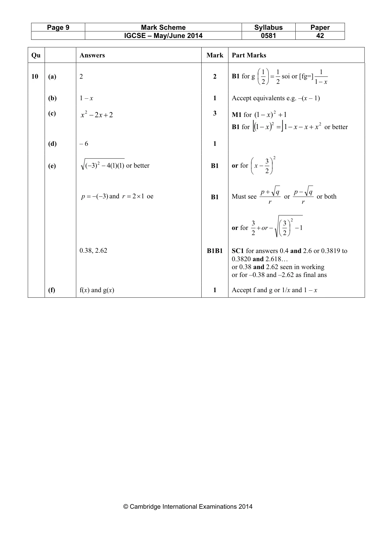 Mark scheme, page 9 of 10