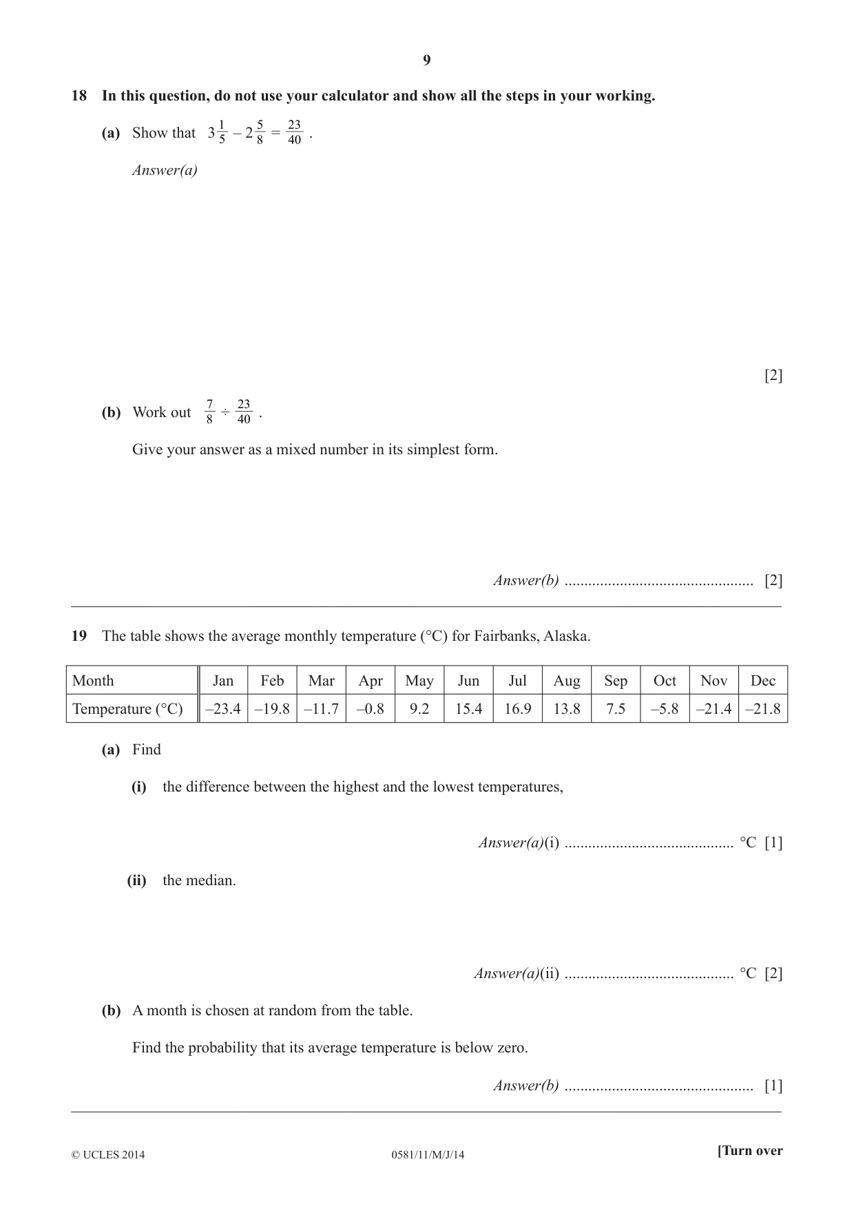 Cambridge IGCSE Mathematics (with coursework) 0581 2014 May/June Paper 1 · Variant 1 question paper, page 9 of 12