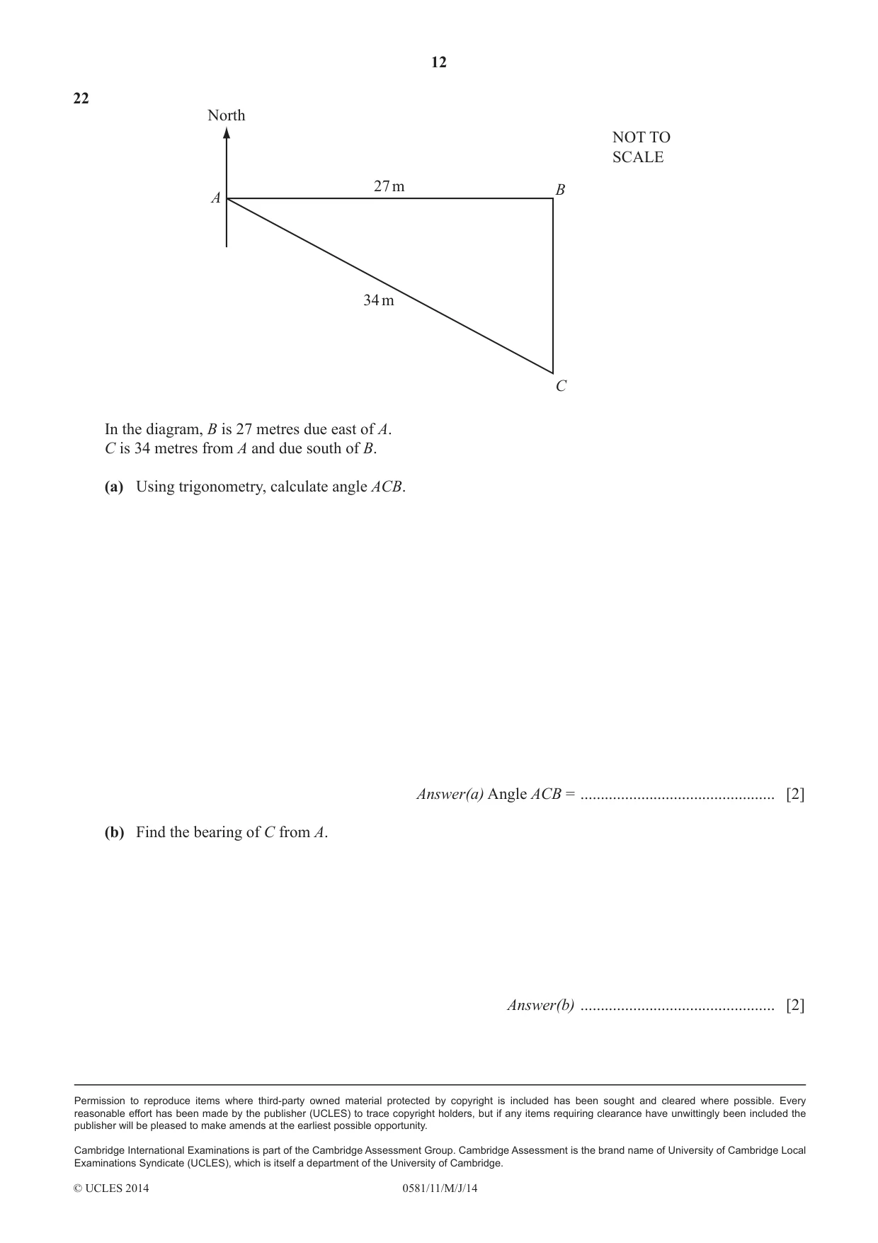 Cambridge IGCSE Mathematics (with coursework) 0581 2014 May/June Paper 1 · Variant 1 question paper, page 12 of 12