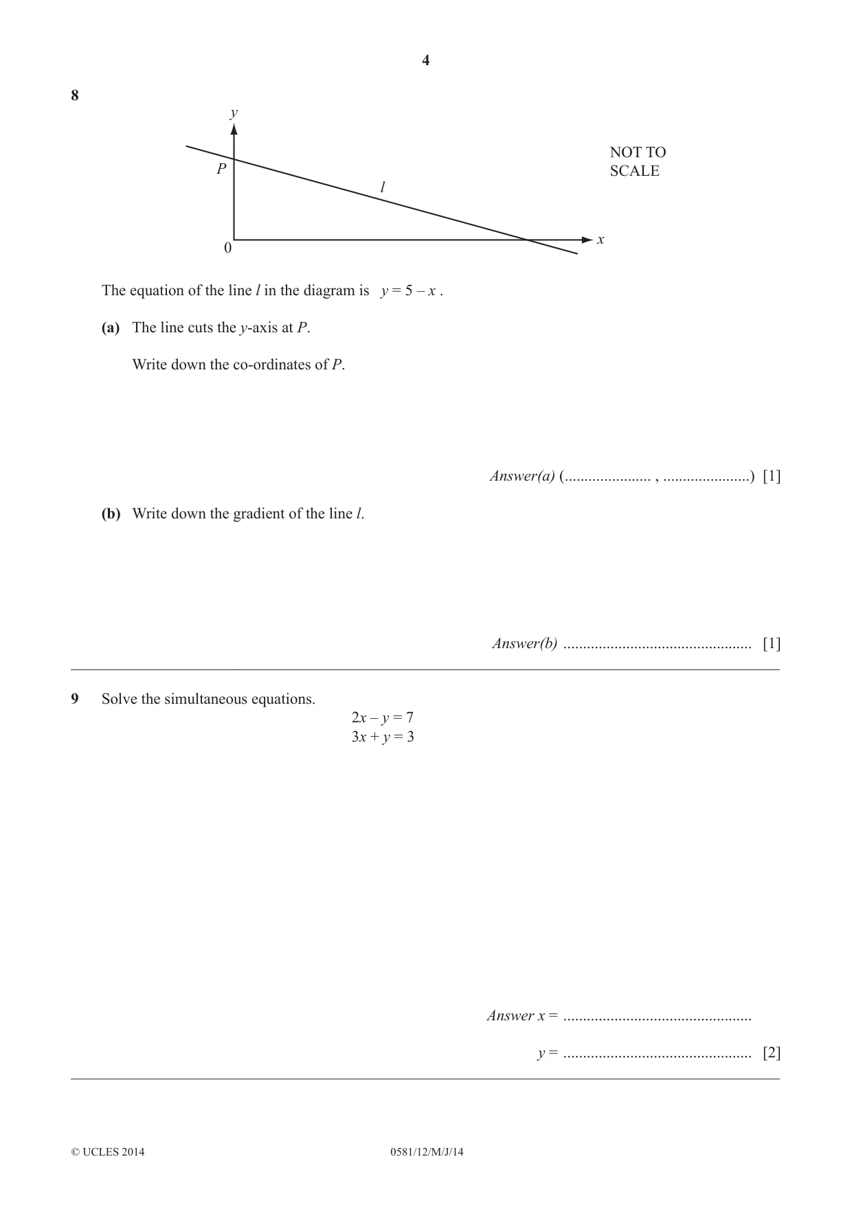 Cambridge IGCSE Mathematics (with coursework) 0581 2014 May/June Paper 1 · Variant 2 question paper, page 4 of 12