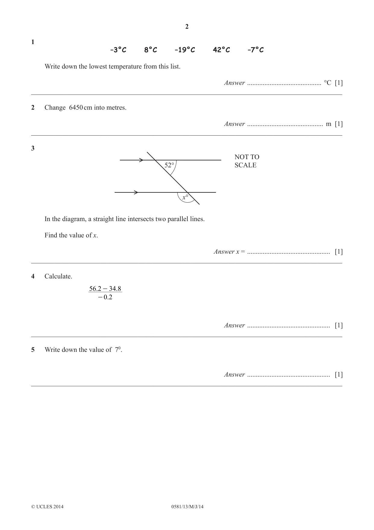 Cambridge IGCSE Mathematics (with coursework) 0581 2014 May/June Paper 1 · Variant 3 question paper, page 2 of 12