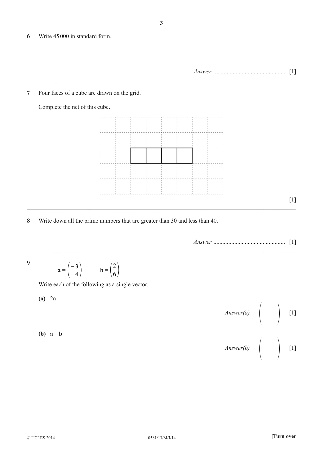 Cambridge IGCSE Mathematics (with coursework) 0581 2014 May/June Paper 1 · Variant 3 question paper, page 3 of 12