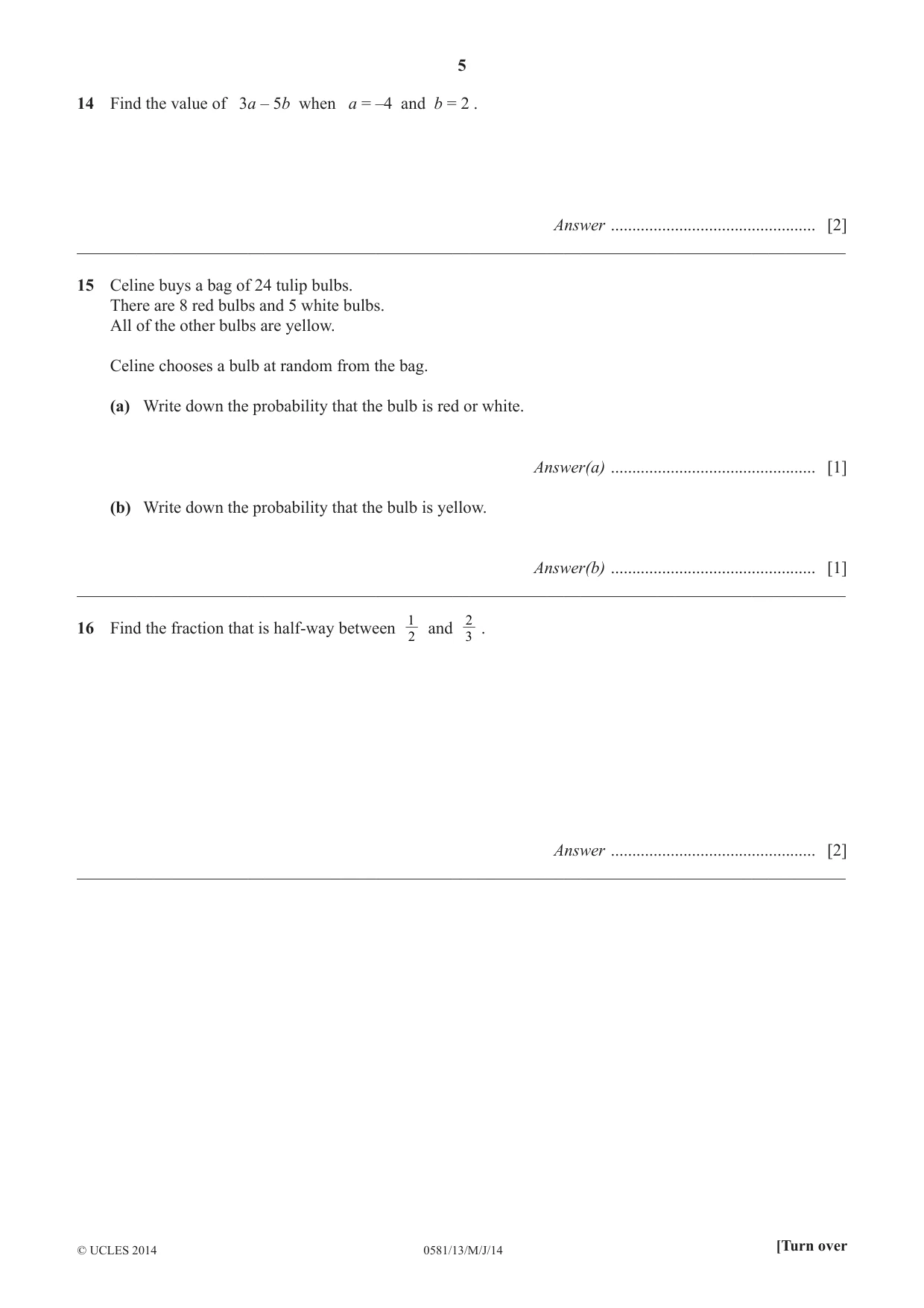 Cambridge IGCSE Mathematics (with coursework) 0581 2014 May/June Paper 1 · Variant 3 question paper, page 5 of 12