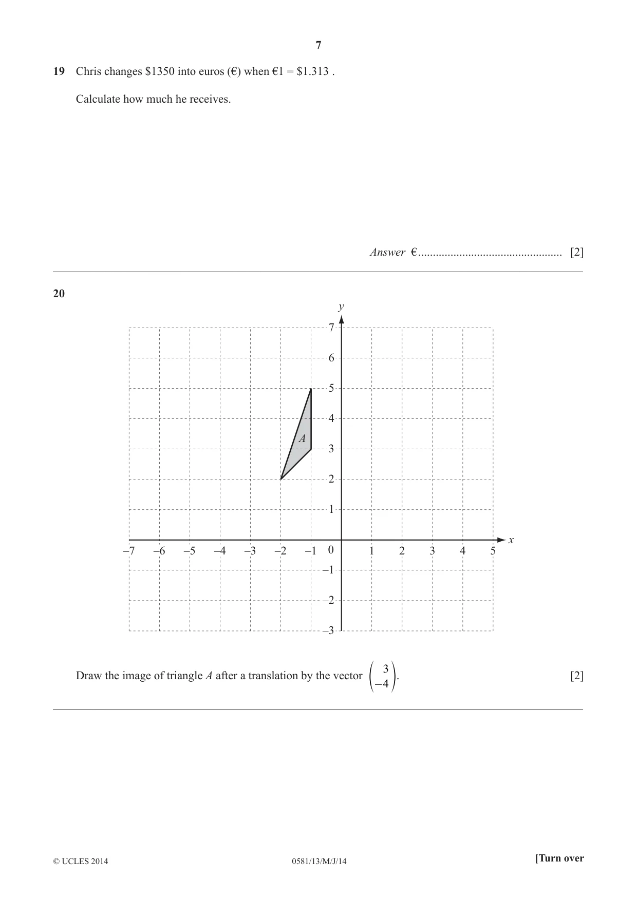 Cambridge IGCSE Mathematics (with coursework) 0581 2014 May/June Paper 1 · Variant 3 question paper, page 7 of 12