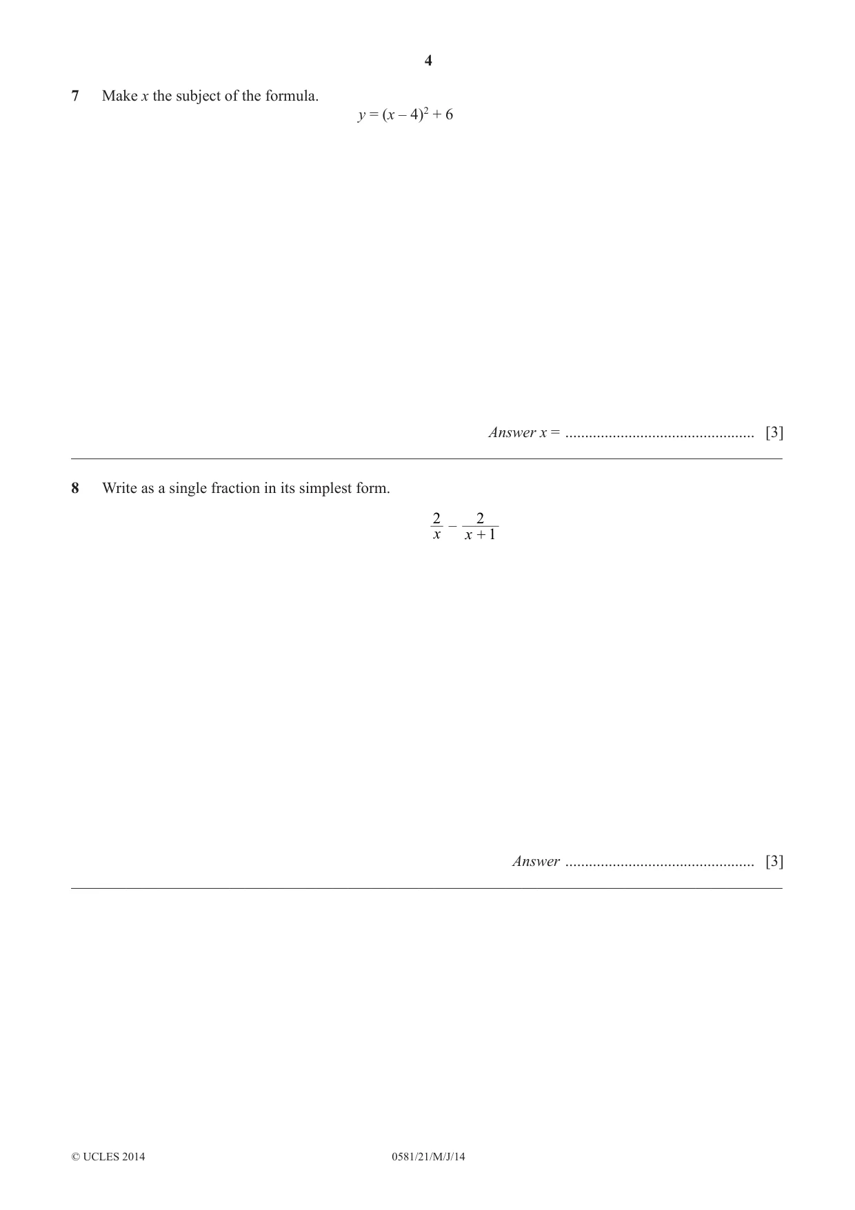 Cambridge IGCSE Mathematics (with coursework) 0581 2014 May/June Paper 2 · Variant 1 question paper, page 4 of 12