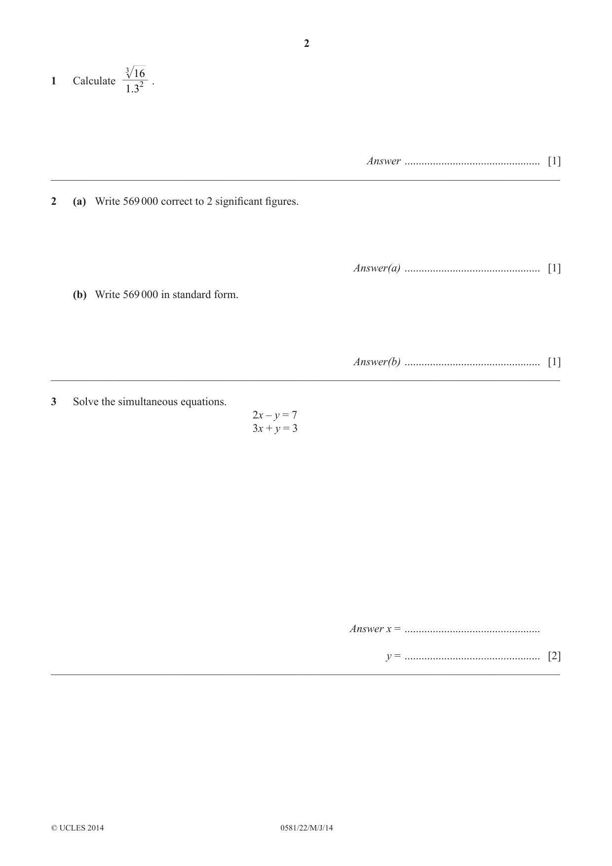 Cambridge IGCSE Mathematics (with coursework) 0581 2014 May/June Paper 2 · Variant 2 question paper, page 2 of 12
