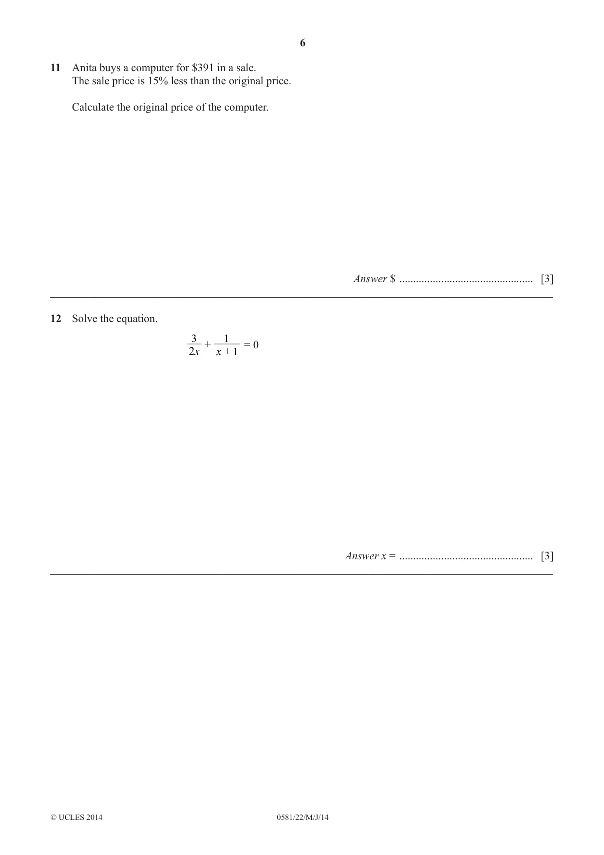 Cambridge IGCSE Mathematics (with coursework) 0581 2014 May/June Paper 2 · Variant 2 question paper, page 6 of 12