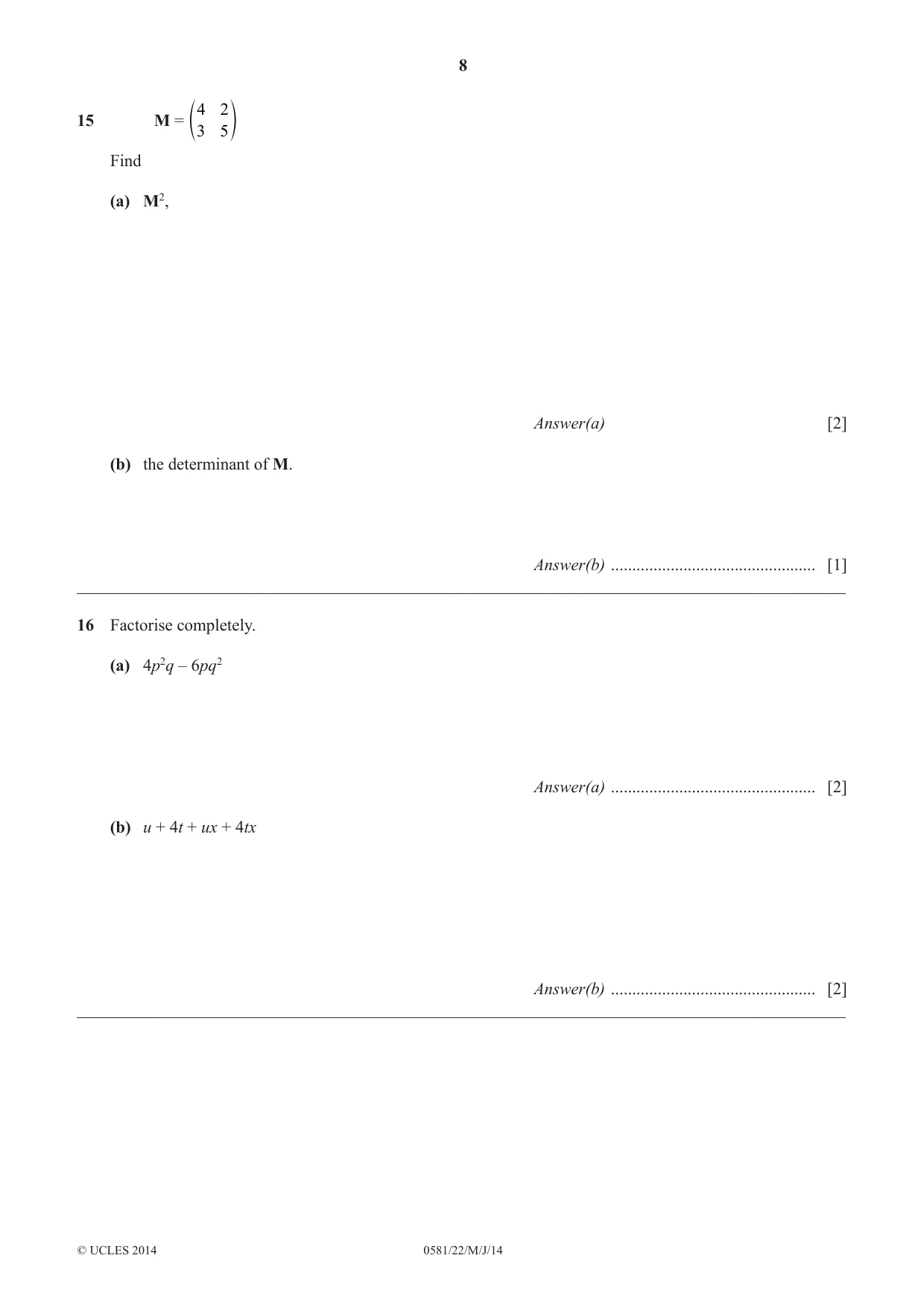 Cambridge IGCSE Mathematics (with coursework) 0581 2014 May/June Paper 2 · Variant 2 question paper, page 8 of 12