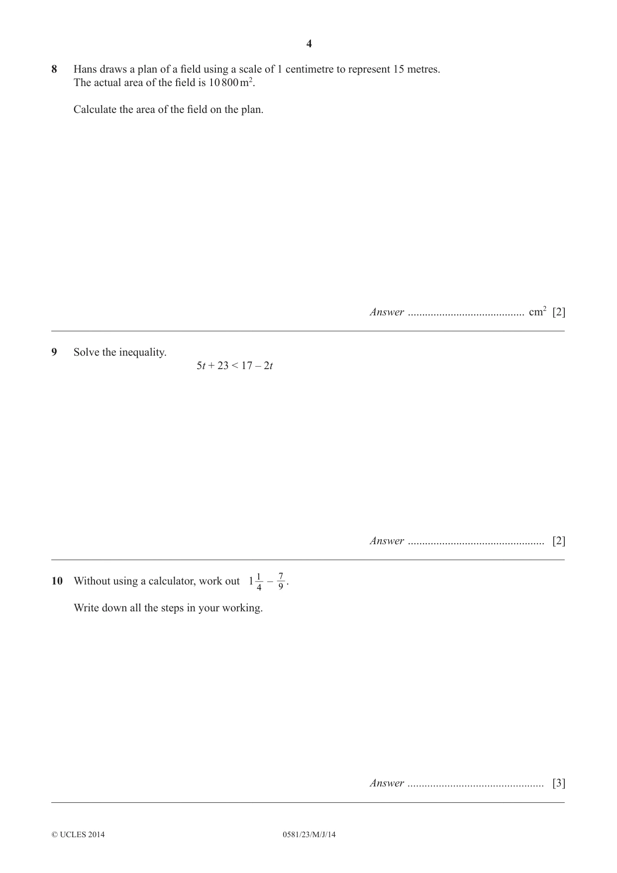 Cambridge IGCSE Mathematics (with coursework) 0581 2014 May/June Paper 2 · Variant 3 question paper, page 4 of 12