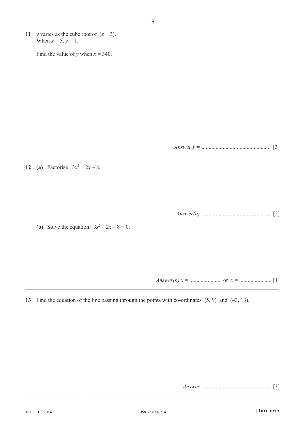 Cambridge IGCSE Mathematics (with coursework) 0581 2014 May/June Paper 2 · Variant 3 question paper, page 5 of 12
