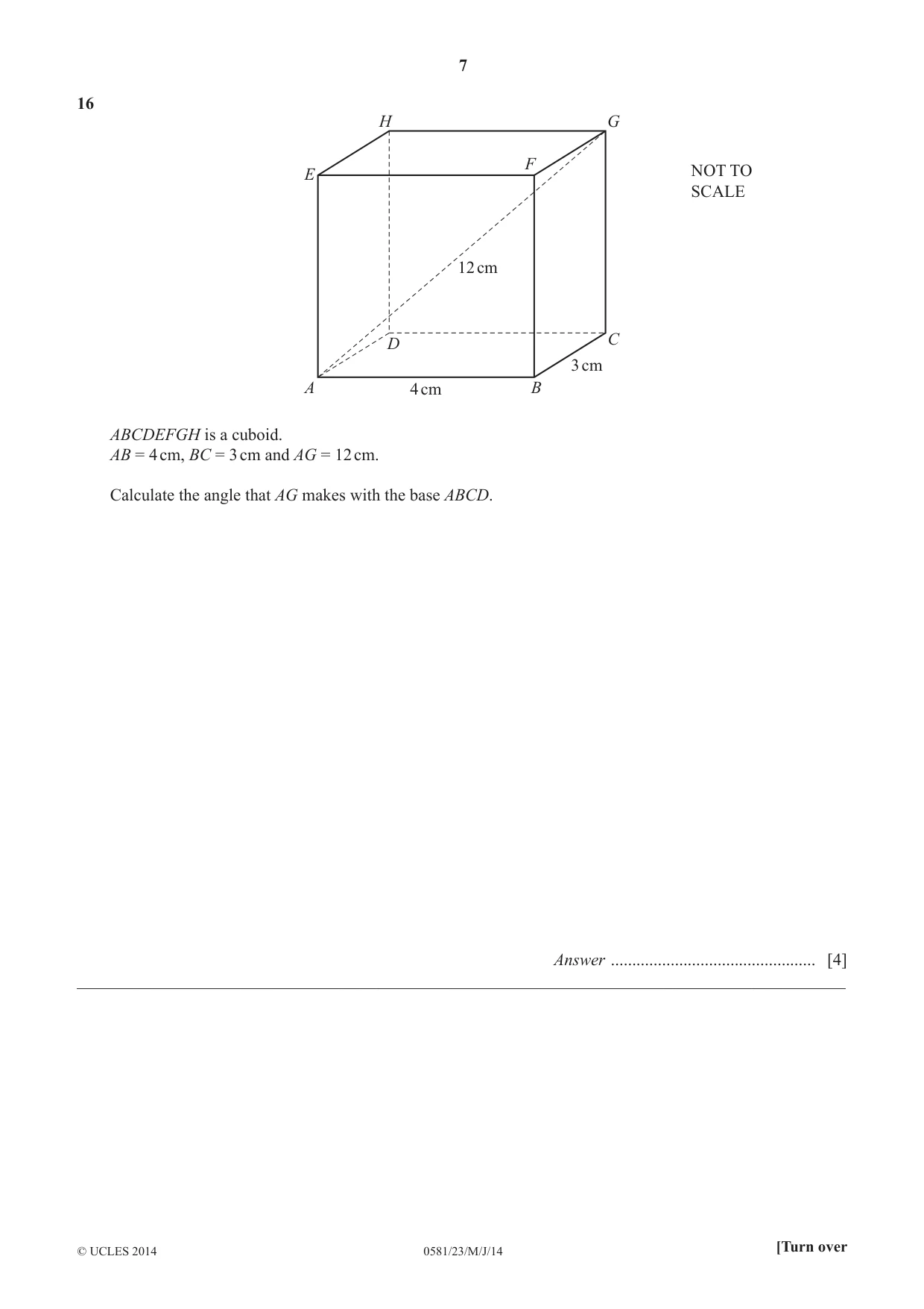 Cambridge IGCSE Mathematics (with coursework) 0581 2014 May/June Paper 2 · Variant 3 question paper, page 7 of 12