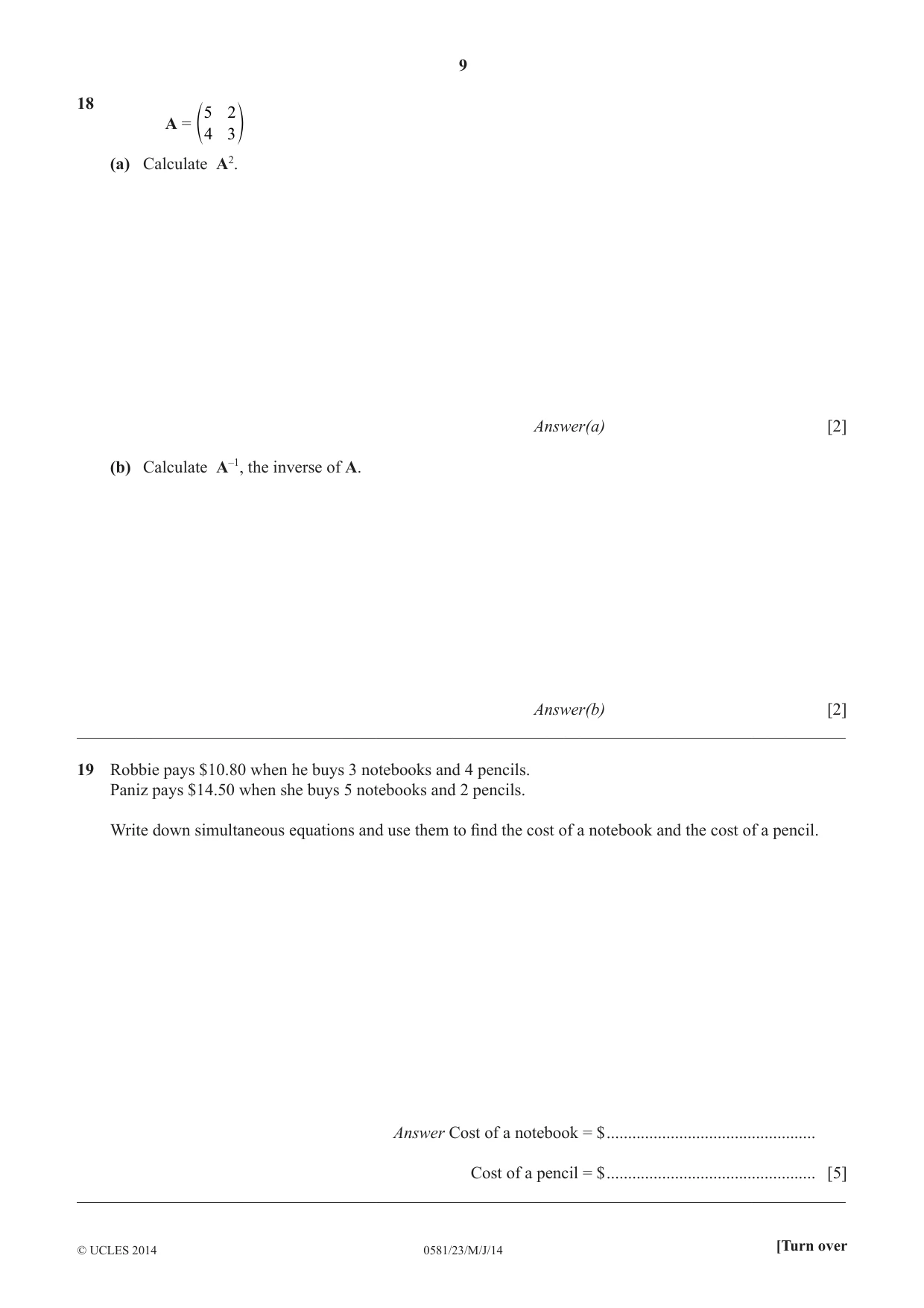 Cambridge IGCSE Mathematics (with coursework) 0581 2014 May/June Paper 2 · Variant 3 question paper, page 9 of 12