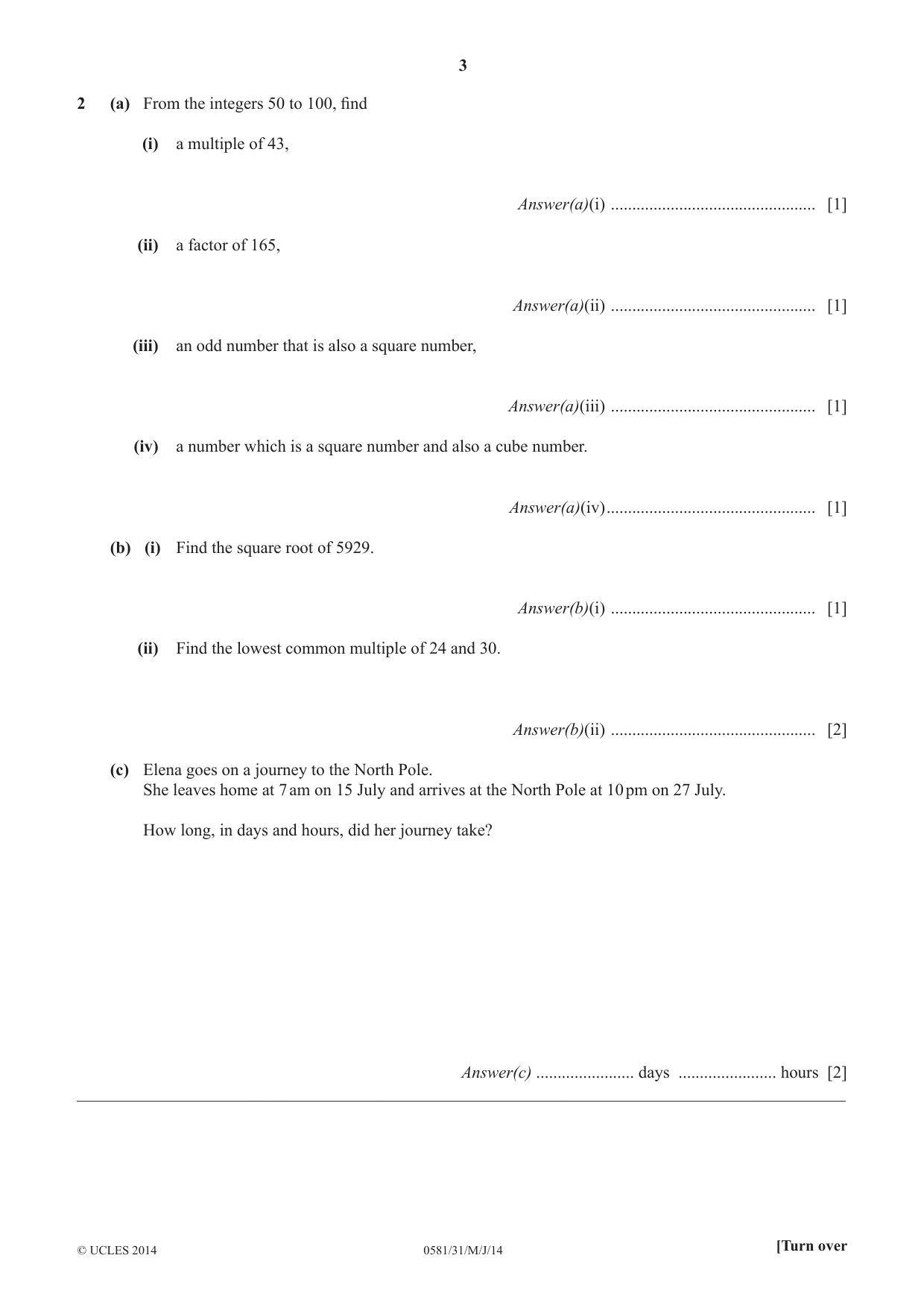 Cambridge IGCSE Mathematics (with coursework) 0581 2014 May/June Paper 3 · Variant 1 question paper, page 3 of 16
