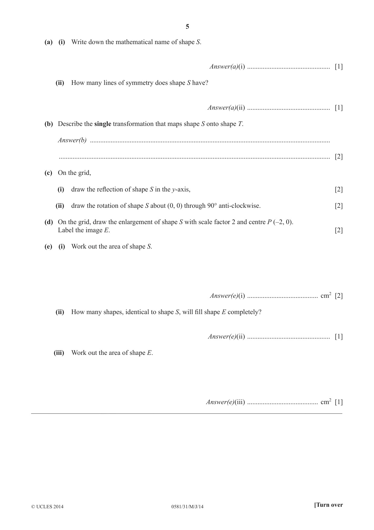 Cambridge IGCSE Mathematics (with coursework) 0581 2014 May/June Paper 3 · Variant 1 question paper, page 5 of 16