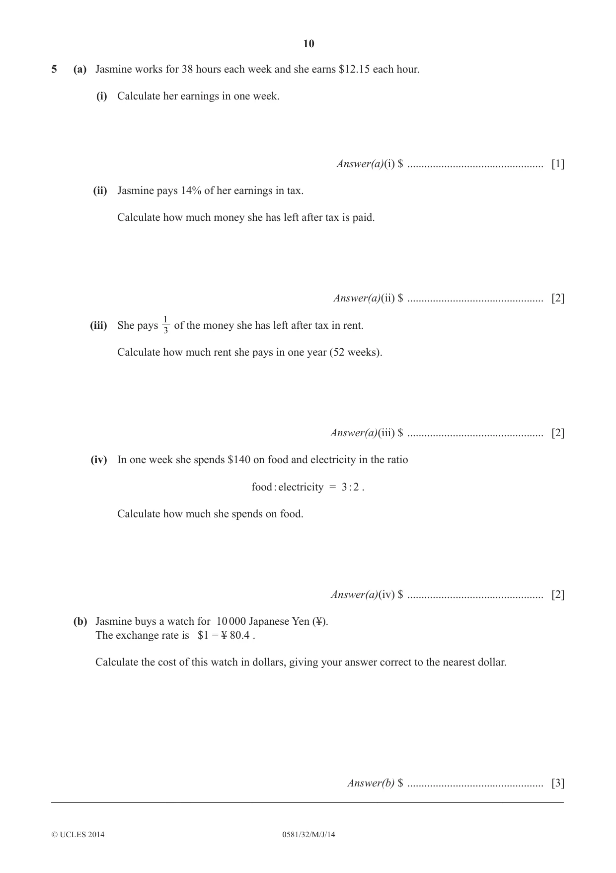 Cambridge IGCSE Mathematics (with coursework) 0581 2014 May/June Paper 3 · Variant 2 question paper, page 10 of 16