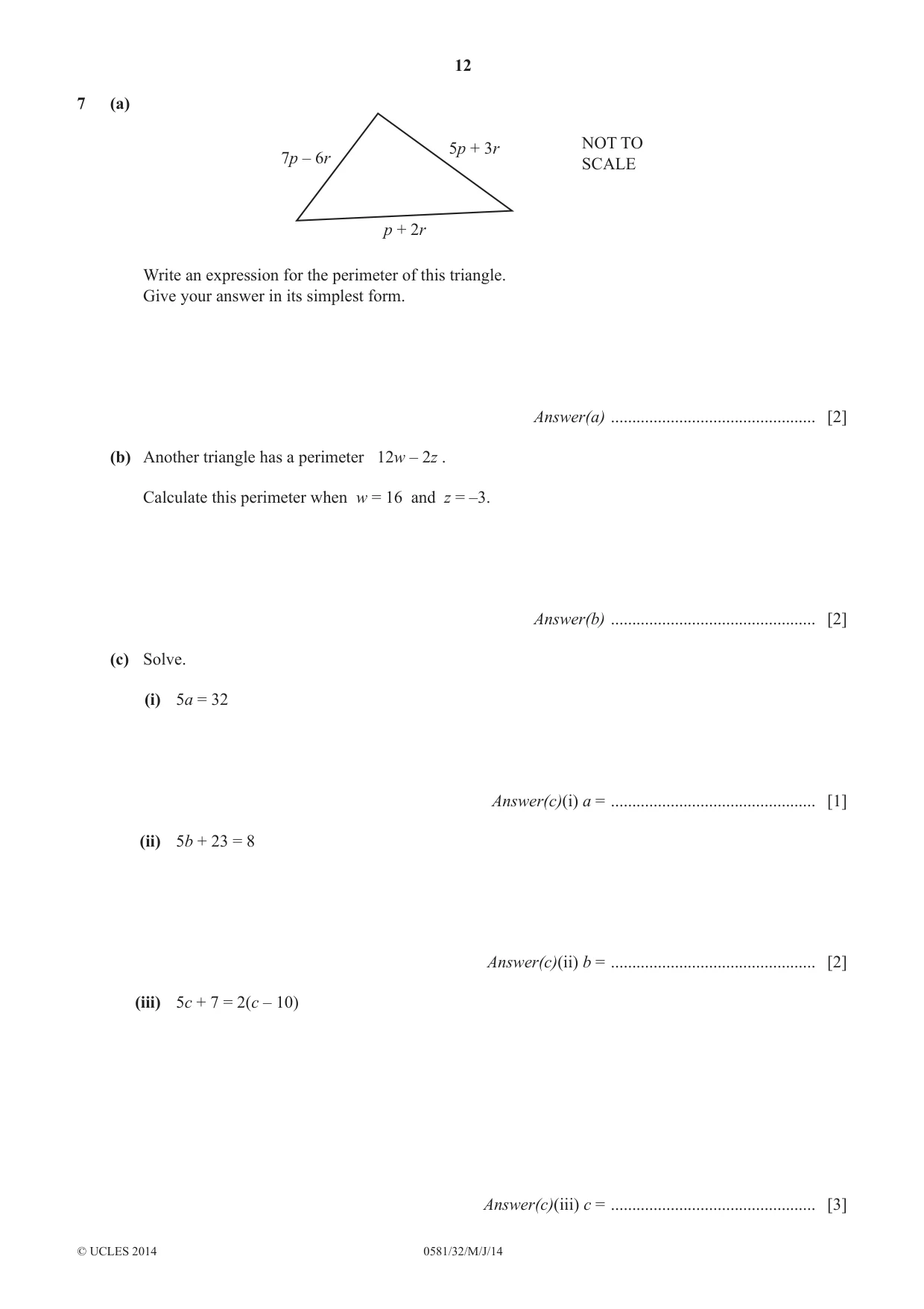 Cambridge IGCSE Mathematics (with coursework) 0581 2014 May/June Paper 3 · Variant 2 question paper, page 12 of 16