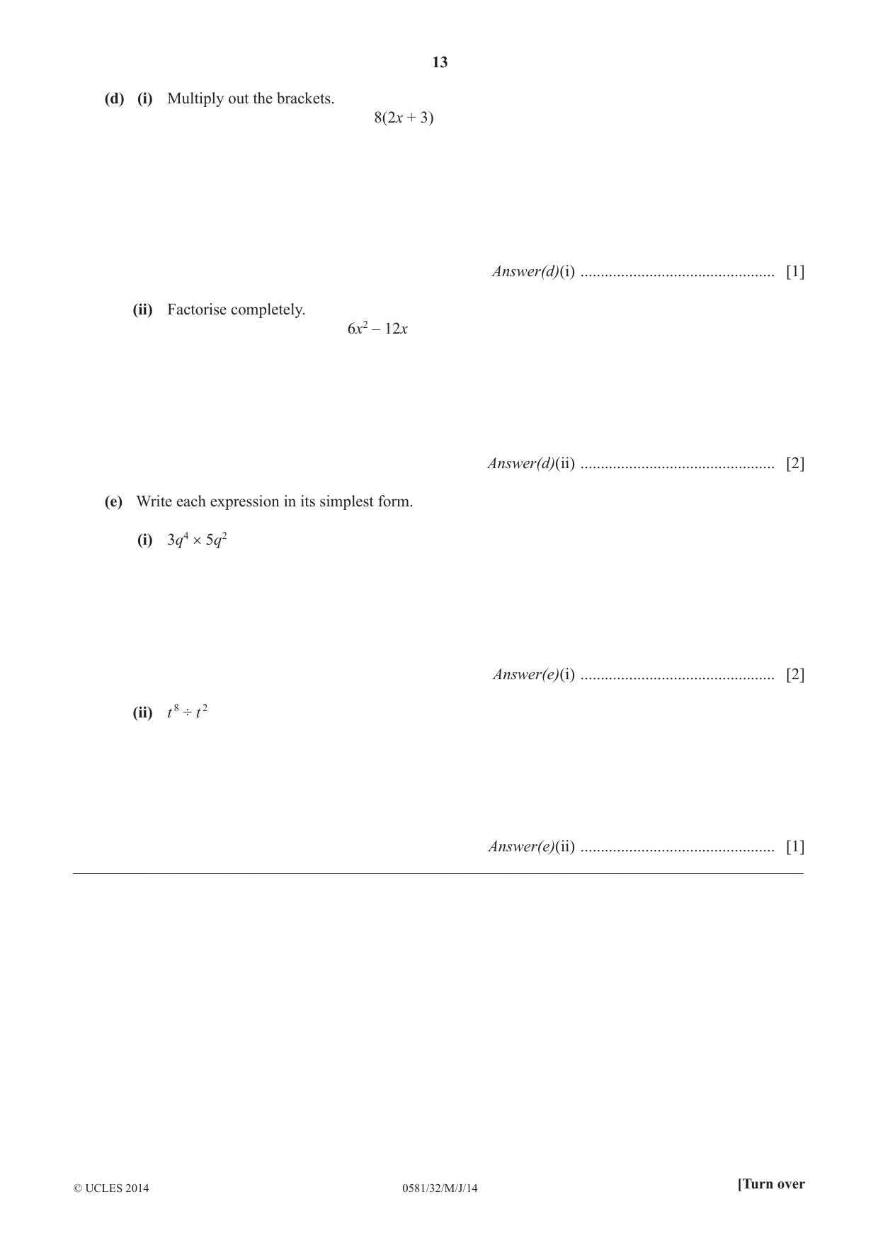 Cambridge IGCSE Mathematics (with coursework) 0581 2014 May/June Paper 3 · Variant 2 question paper, page 13 of 16