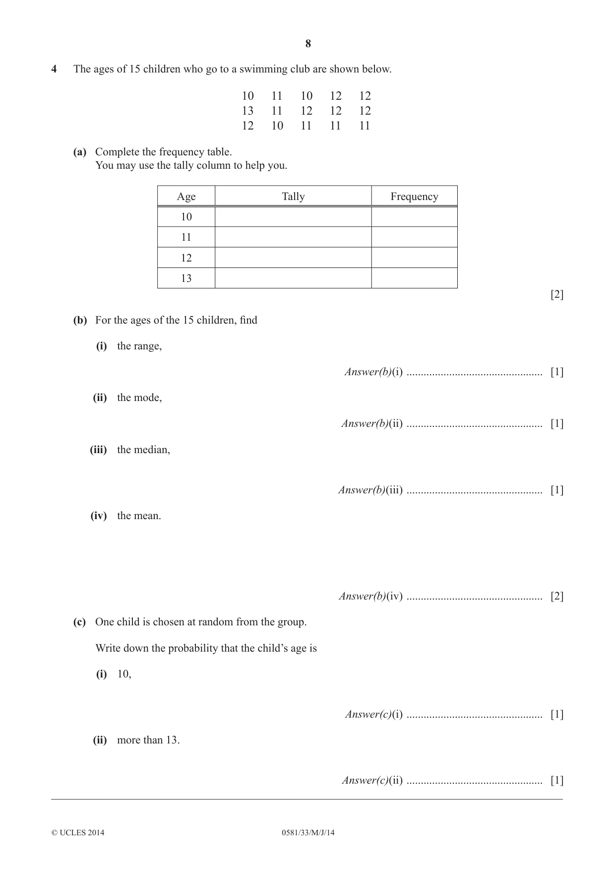 Cambridge IGCSE Mathematics (with coursework) 0581 2014 May/June Paper 3 · Variant 3 question paper, page 8 of 16