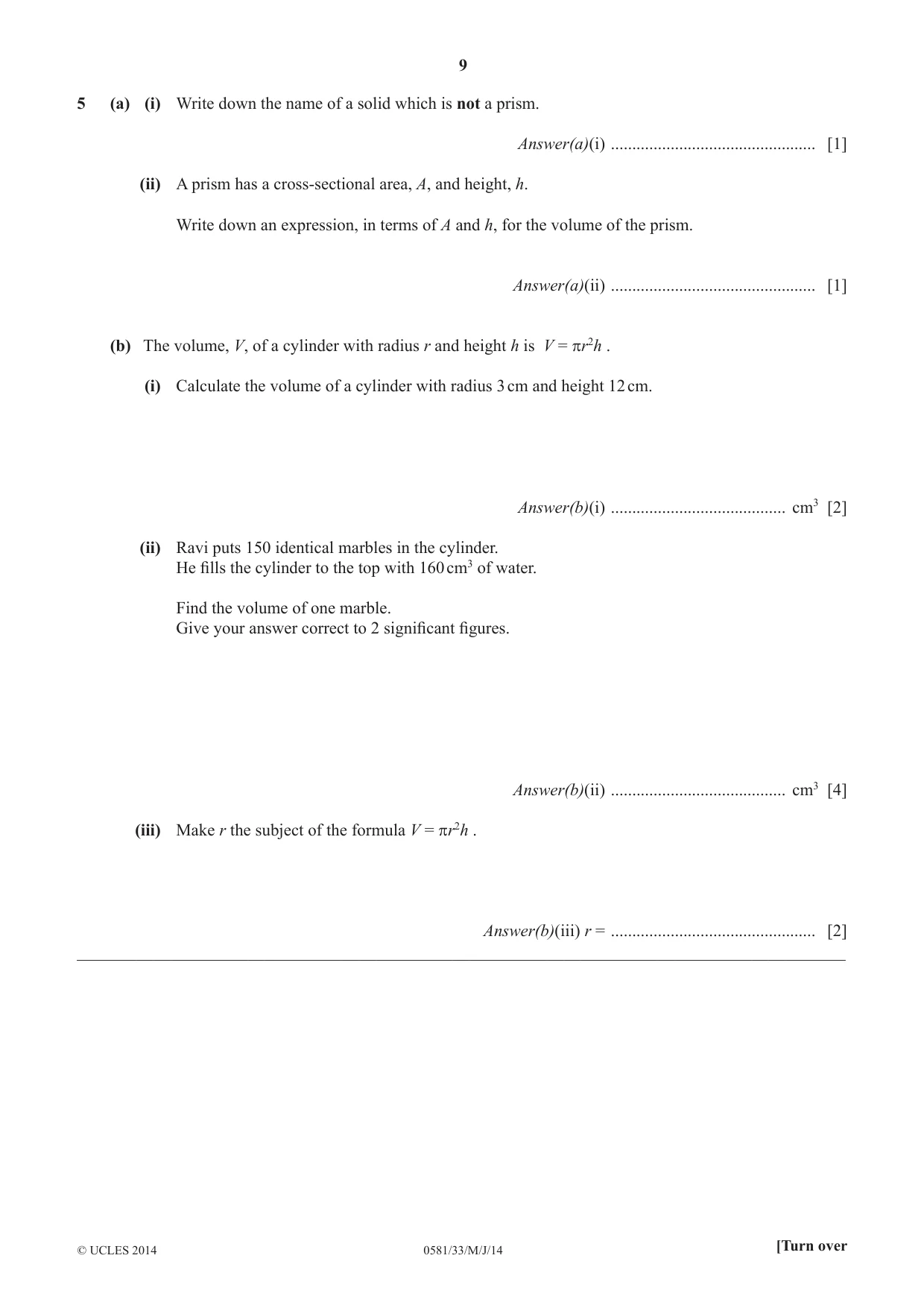 Cambridge IGCSE Mathematics (with coursework) 0581 2014 May/June Paper 3 · Variant 3 question paper, page 9 of 16