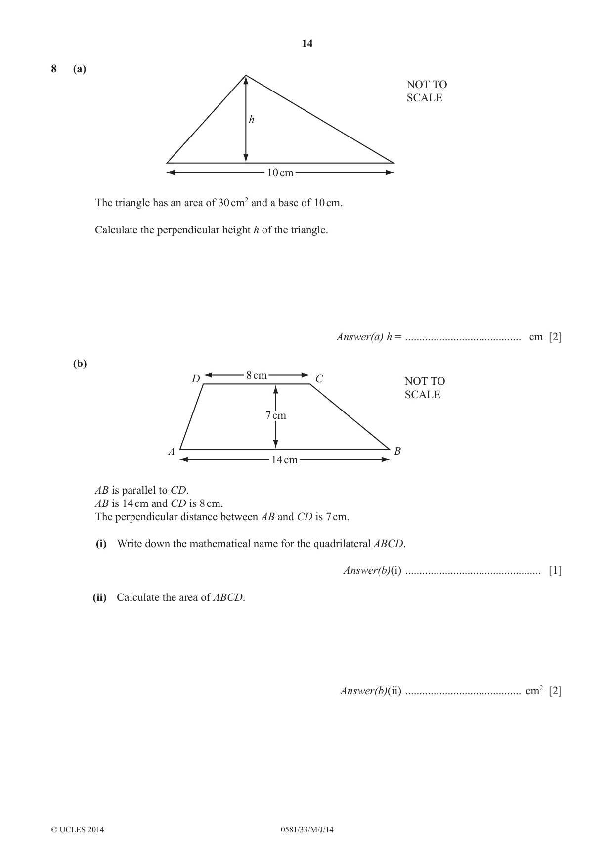 Cambridge IGCSE Mathematics (with coursework) 0581 2014 May/June Paper 3 · Variant 3 question paper, page 14 of 16