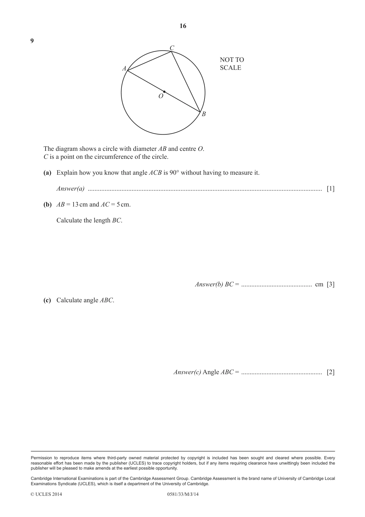 Cambridge IGCSE Mathematics (with coursework) 0581 2014 May/June Paper 3 · Variant 3 question paper, page 16 of 16