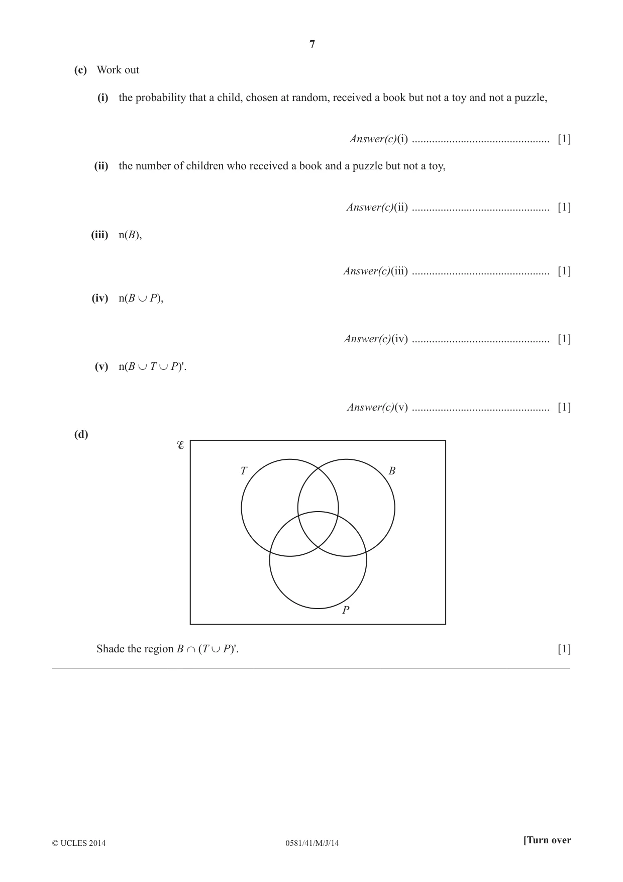 Cambridge IGCSE Mathematics (with coursework) 0581 2014 May/June Paper 4 · Variant 1 question paper, page 7 of 20