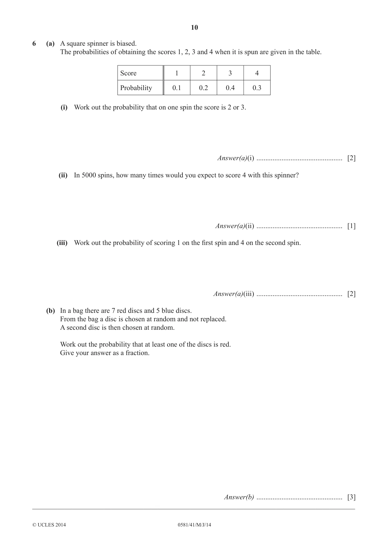 Cambridge IGCSE Mathematics (with coursework) 0581 2014 May/June Paper 4 · Variant 1 question paper, page 10 of 20