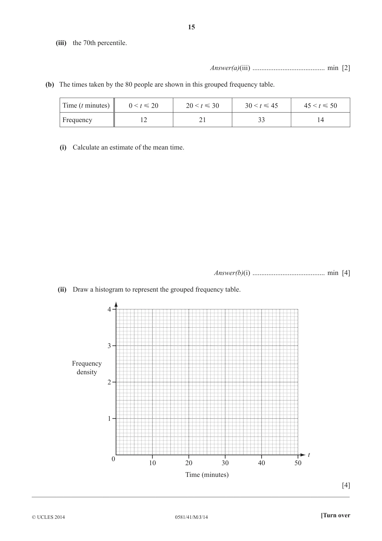 Cambridge IGCSE Mathematics (with coursework) 0581 2014 May/June Paper 4 · Variant 1 question paper, page 15 of 20