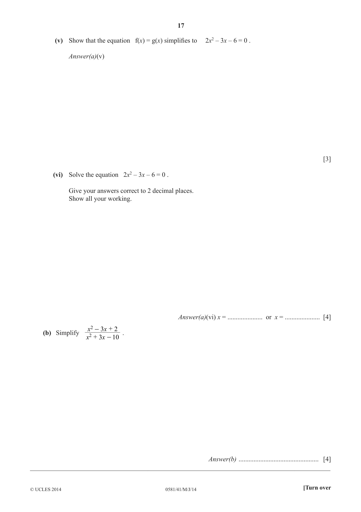 Cambridge IGCSE Mathematics (with coursework) 0581 2014 May/June Paper 4 · Variant 1 question paper, page 17 of 20