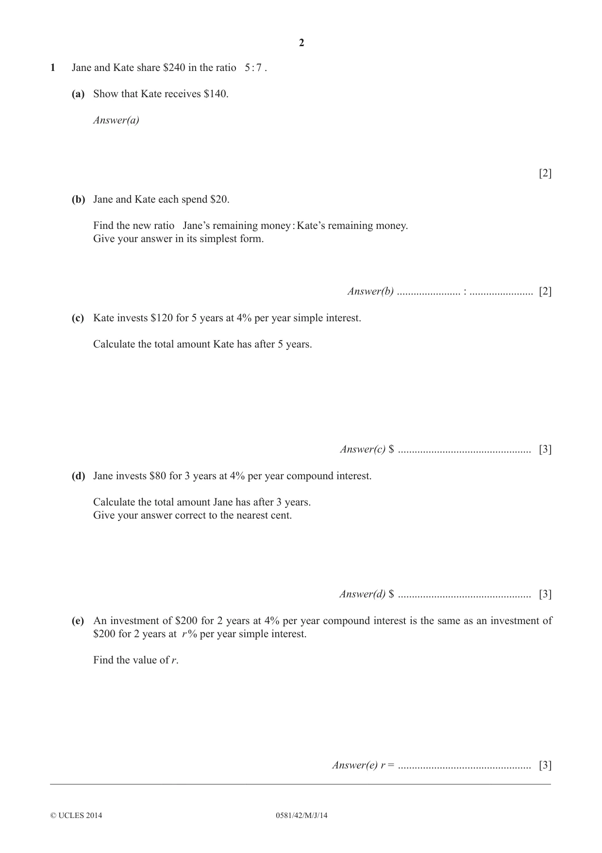 Cambridge IGCSE Mathematics (with coursework) 0581 2014 May/June Paper 4 · Variant 2 question paper, page 2 of 16