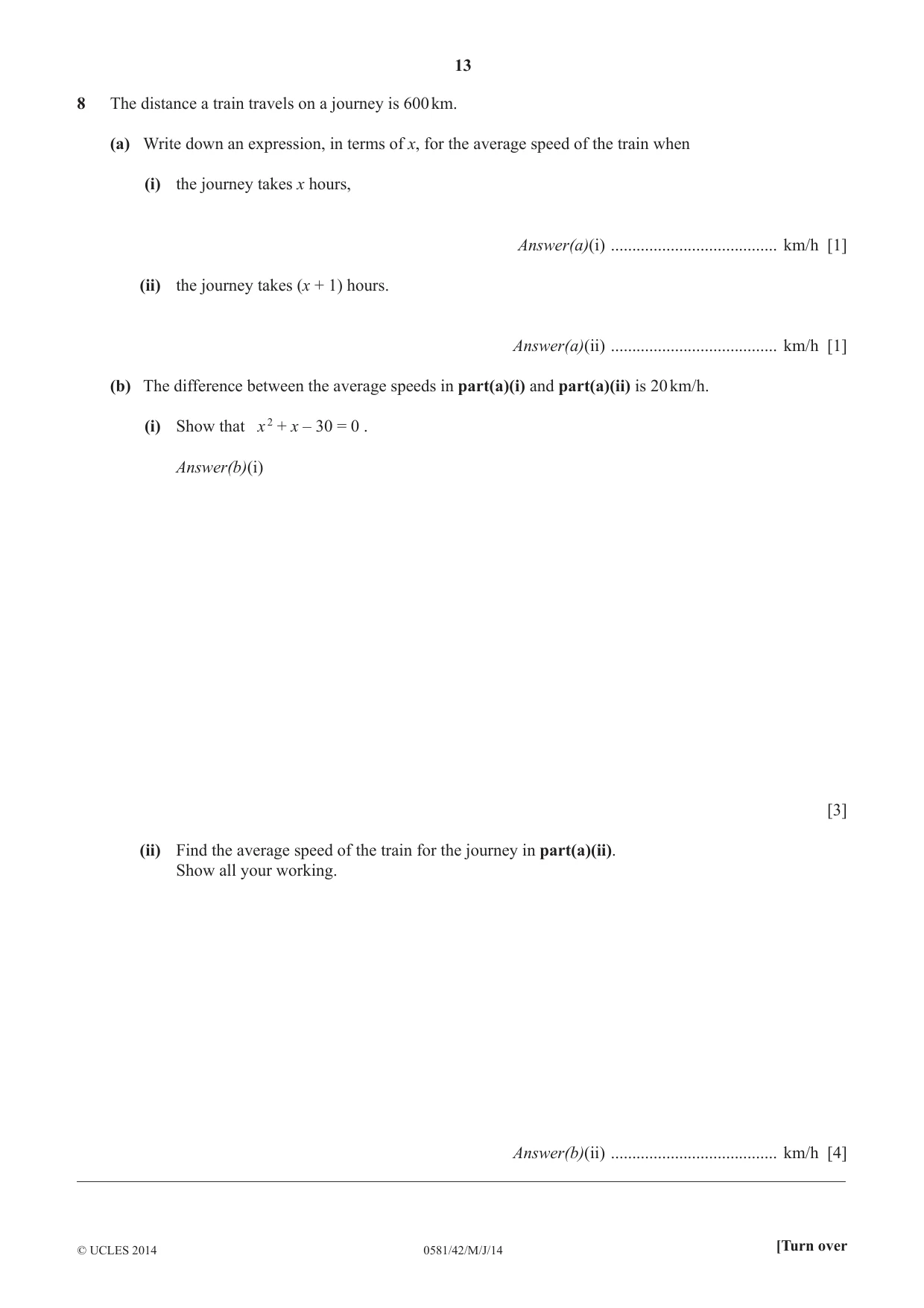 Cambridge IGCSE Mathematics (with coursework) 0581 2014 May/June Paper 4 · Variant 2 question paper, page 13 of 16