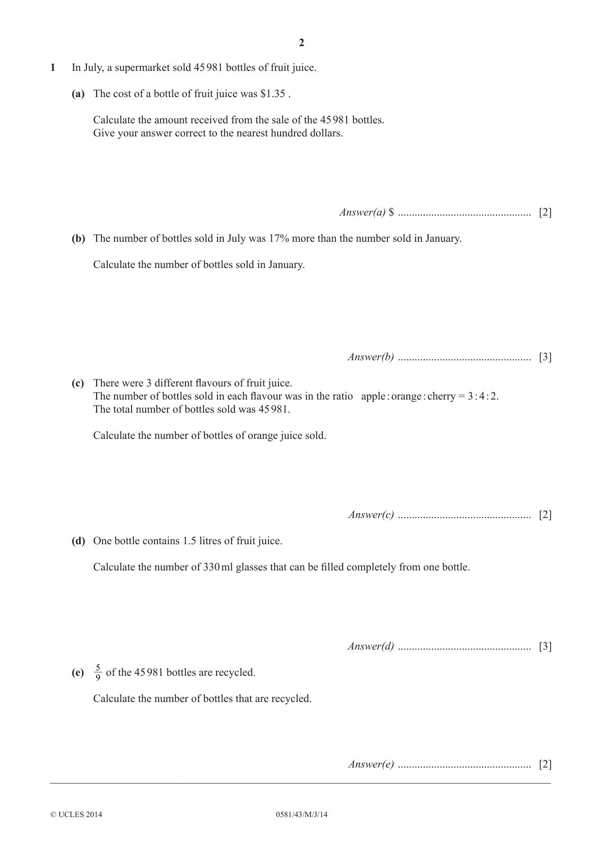 Cambridge IGCSE Mathematics (with coursework) 0581 2014 May/June Paper 4 · Variant 3 question paper, page 2 of 16
