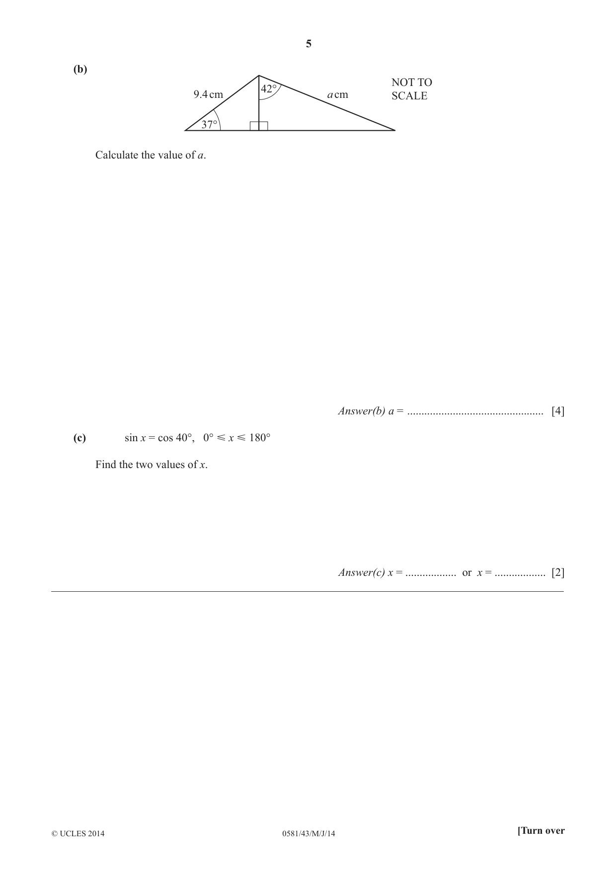 Cambridge IGCSE Mathematics (with coursework) 0581 2014 May/June Paper 4 · Variant 3 question paper, page 5 of 16