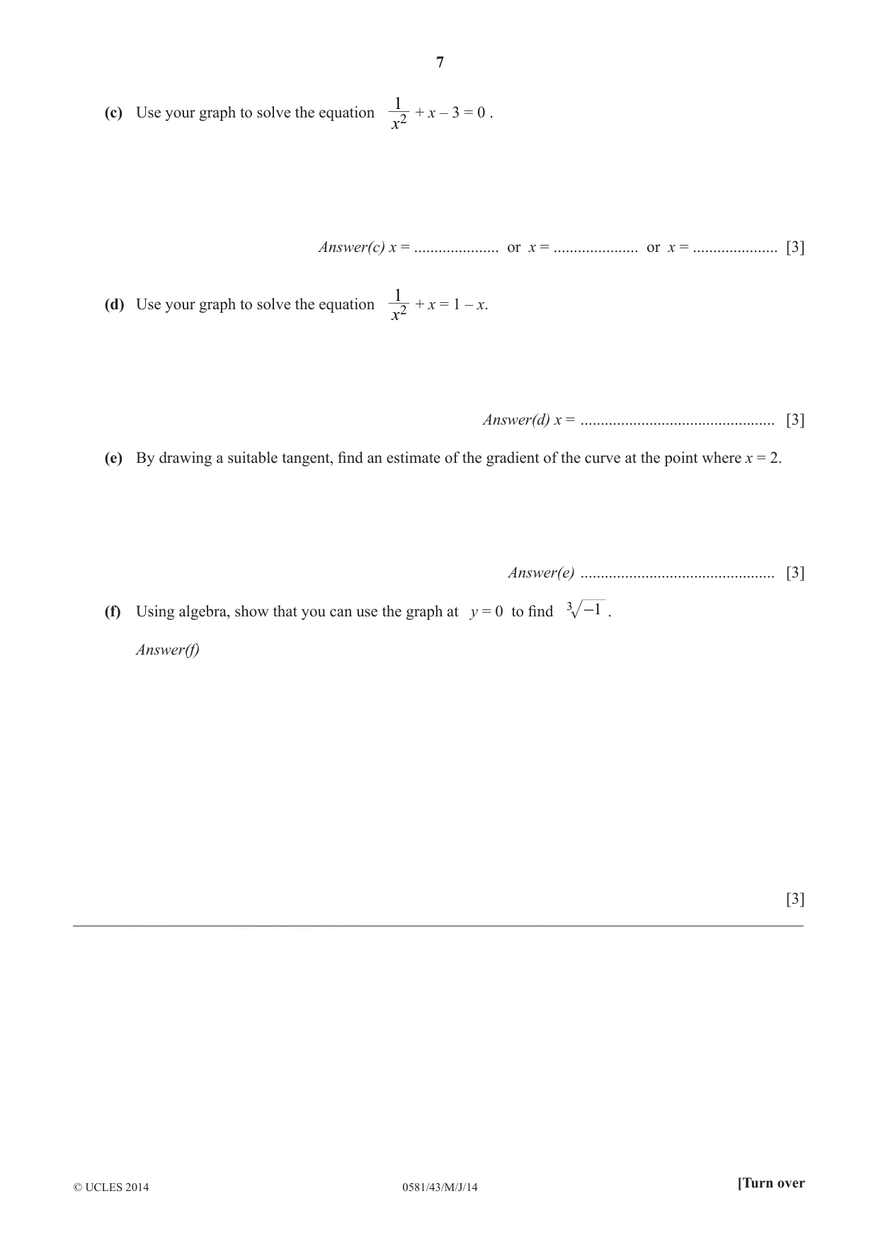Cambridge IGCSE Mathematics (with coursework) 0581 2014 May/June Paper 4 · Variant 3 question paper, page 7 of 16