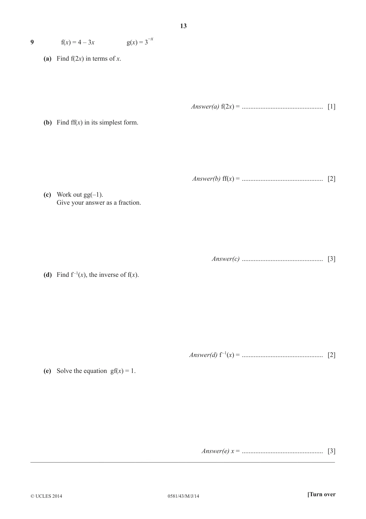 Cambridge IGCSE Mathematics (with coursework) 0581 2014 May/June Paper 4 · Variant 3 question paper, page 13 of 16