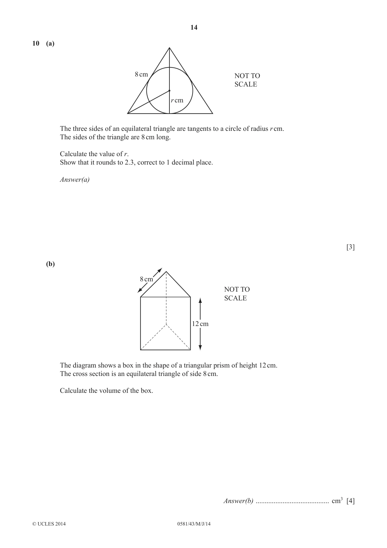 Cambridge IGCSE Mathematics (with coursework) 0581 2014 May/June Paper 4 · Variant 3 question paper, page 14 of 16
