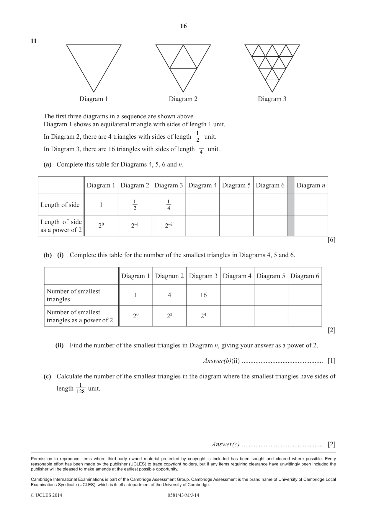 Cambridge IGCSE Mathematics (with coursework) 0581 2014 May/June Paper 4 · Variant 3 question paper, page 16 of 16