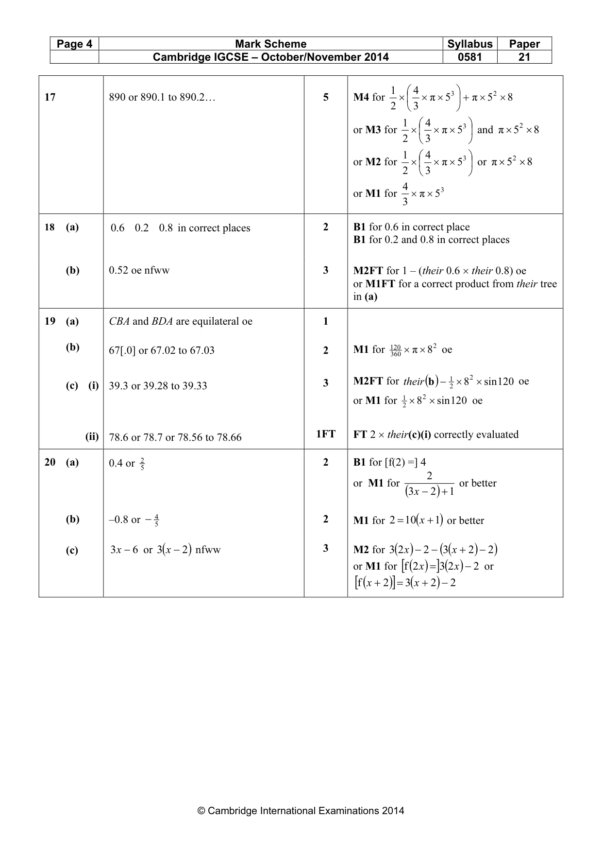 Mark scheme, page 4 of 4