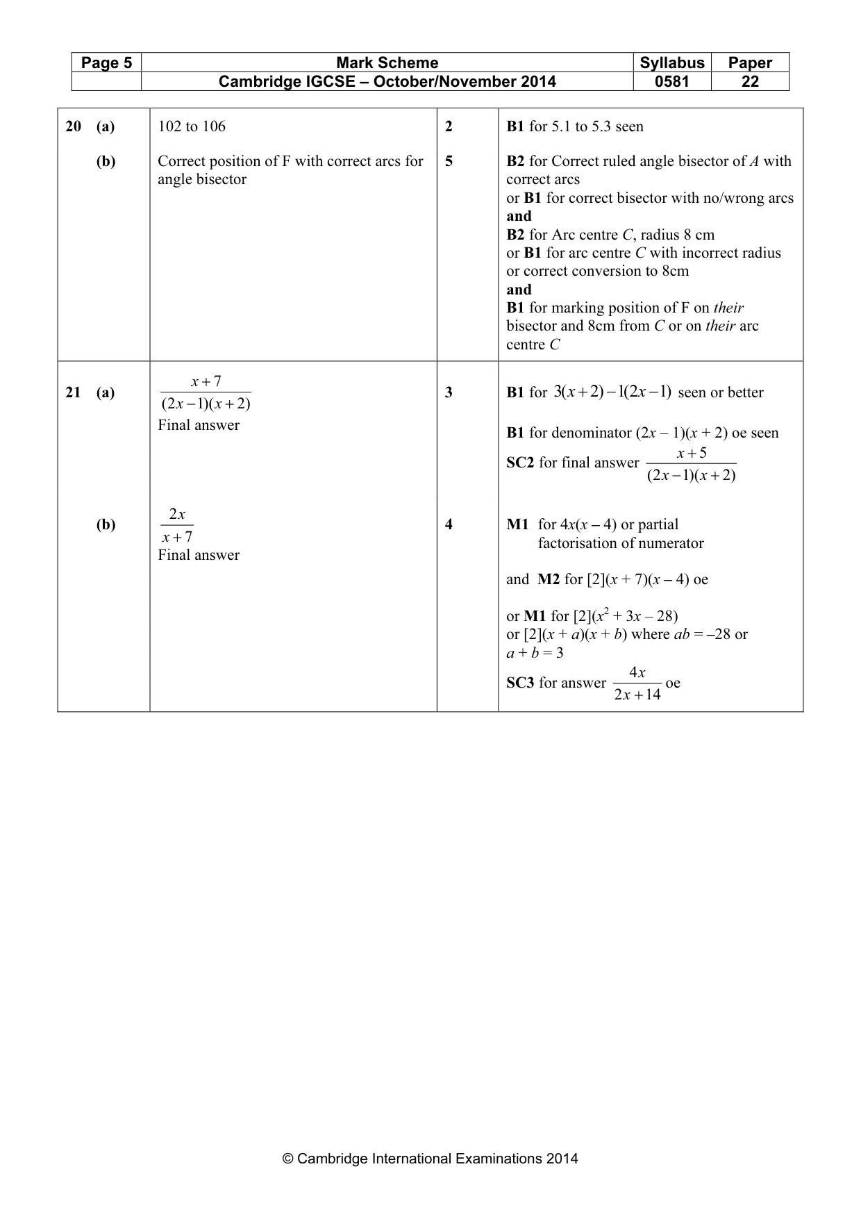 Mark scheme, page 5 of 5