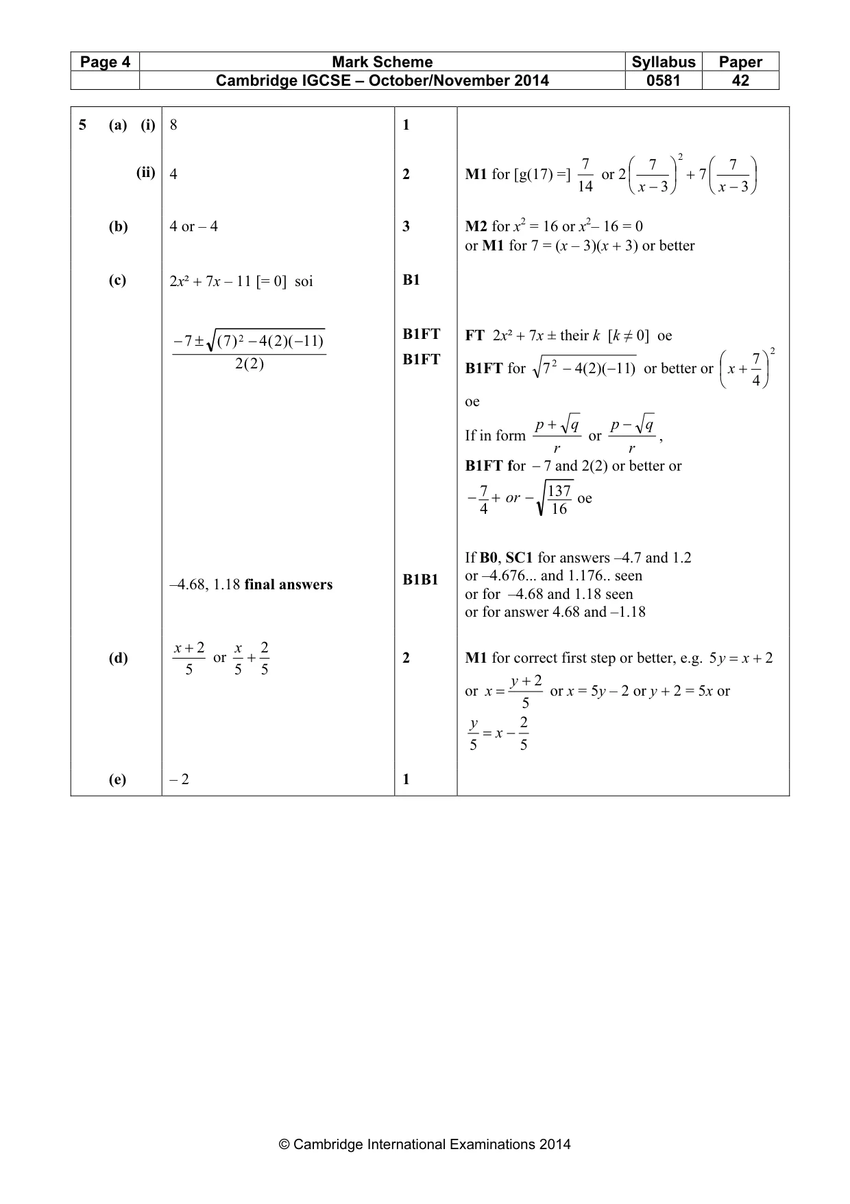 Mark scheme, page 4 of 7