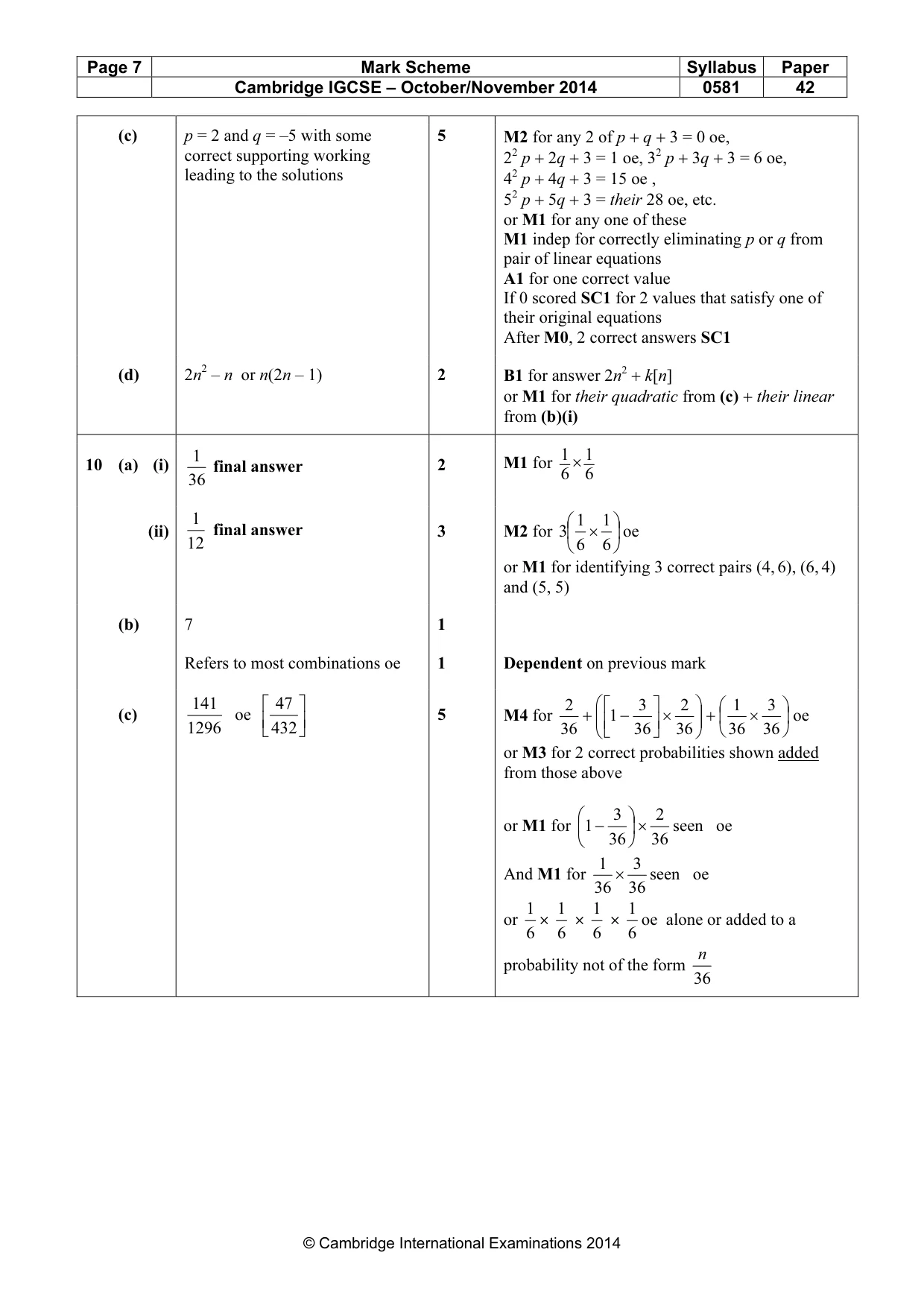 Mark scheme, page 7 of 7
