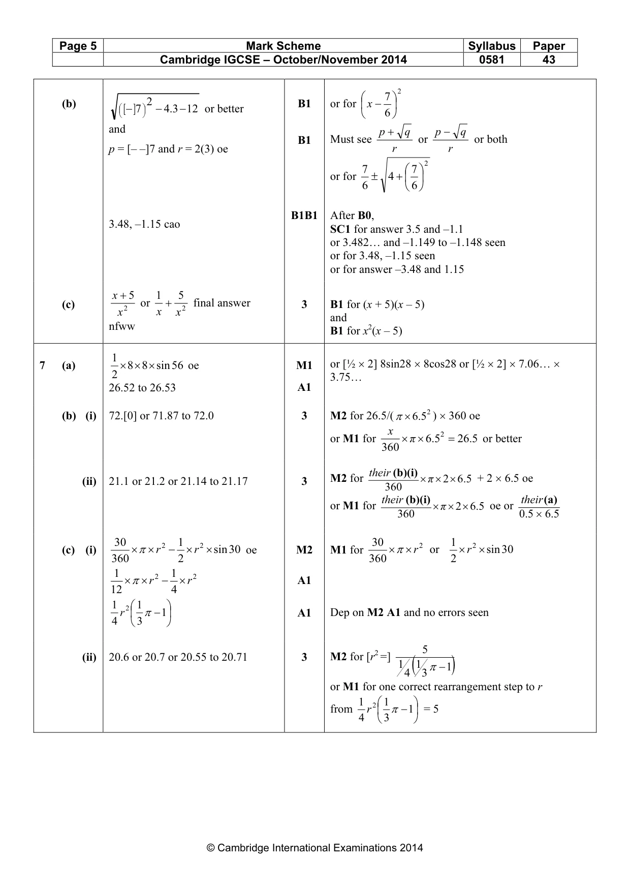 Mark scheme, page 5 of 7