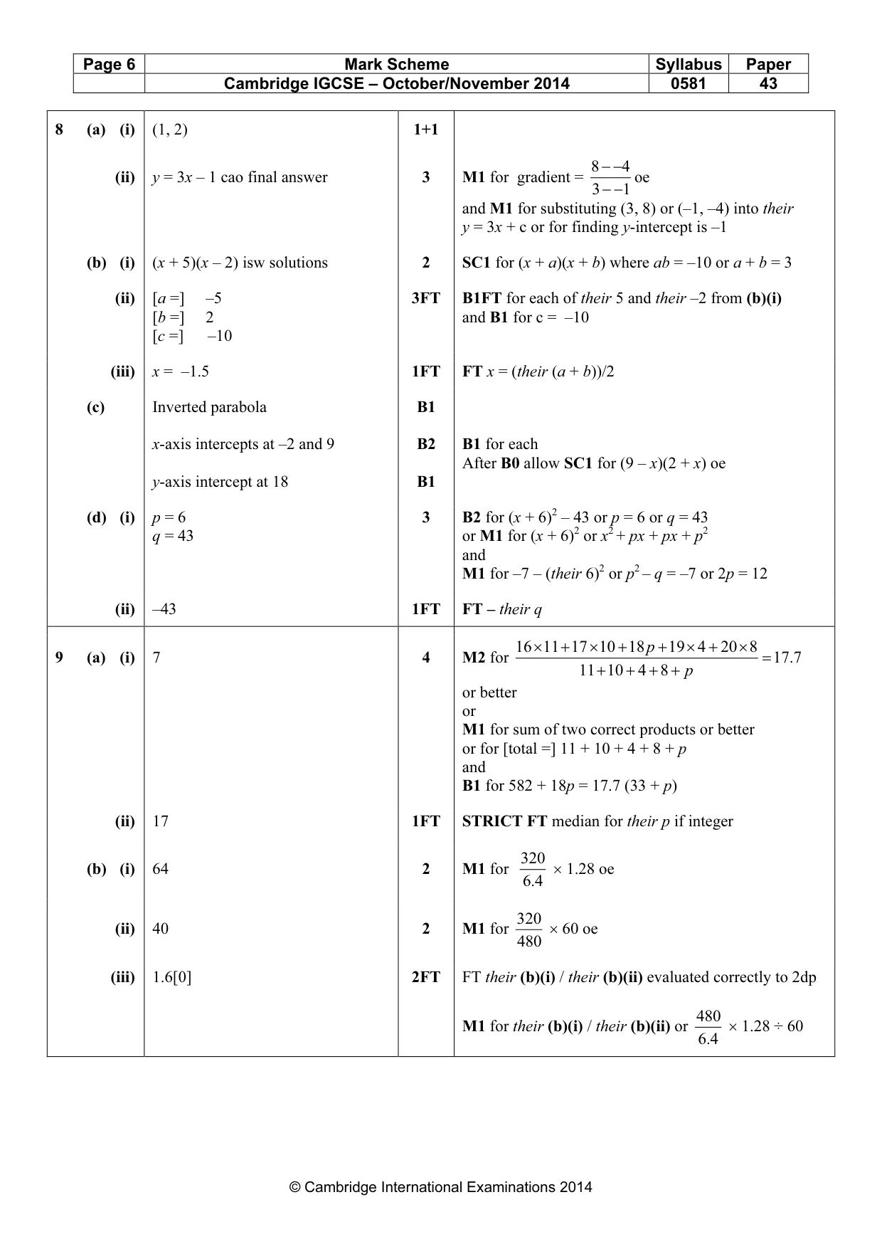 Mark scheme, page 6 of 7