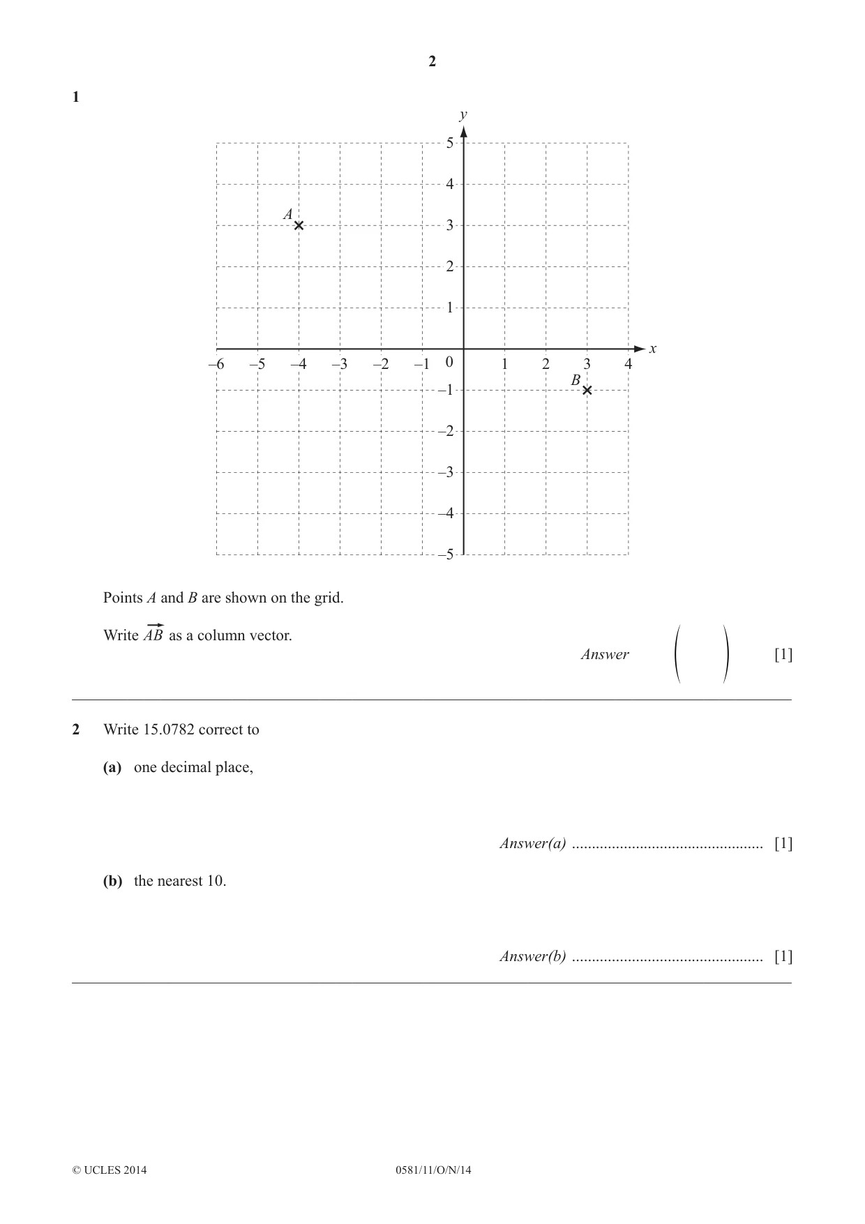 Cambridge IGCSE Mathematics (with coursework) 0581 2014 Oct/Nov Paper 1 · Variant 1 question paper, page 2 of 12