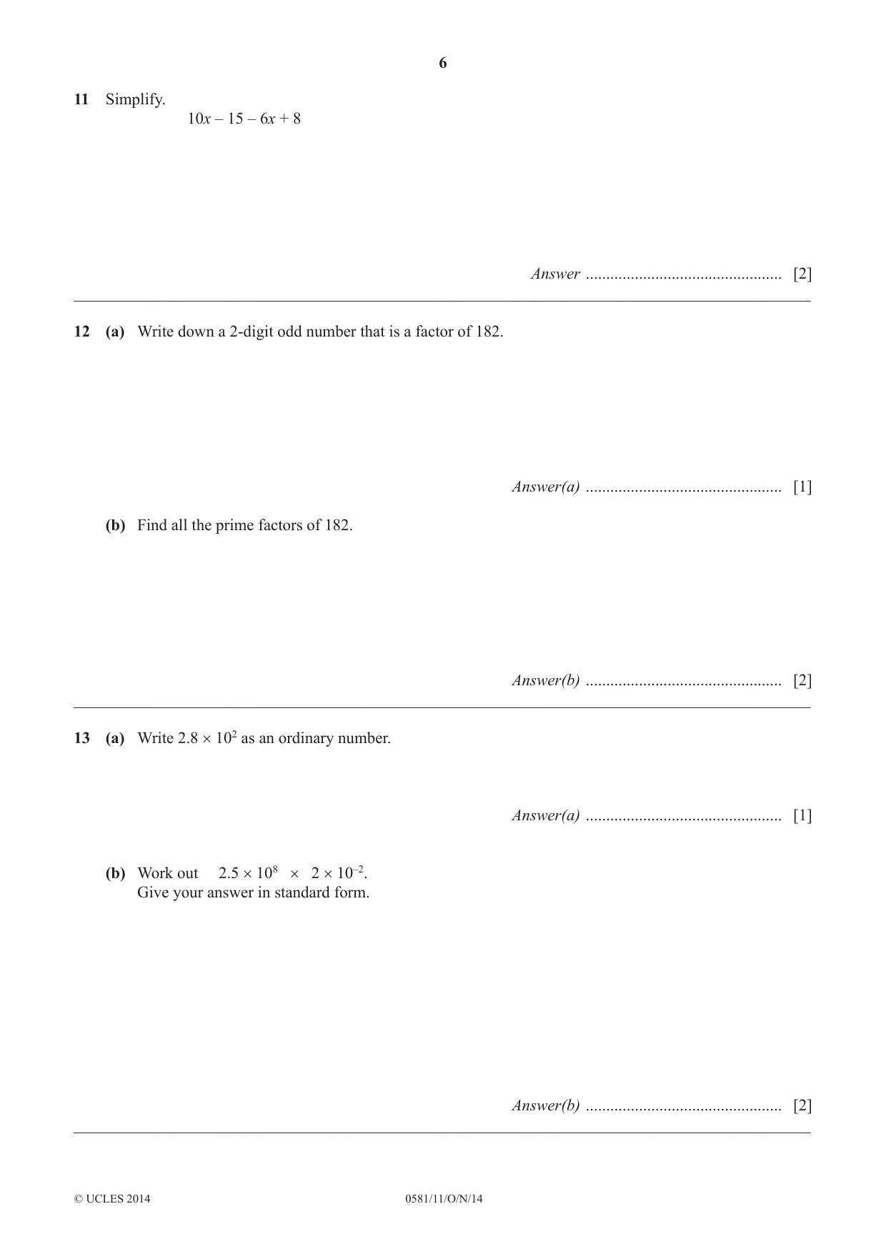 Cambridge IGCSE Mathematics (with coursework) 0581 2014 Oct/Nov Paper 1 · Variant 1 question paper, page 6 of 12